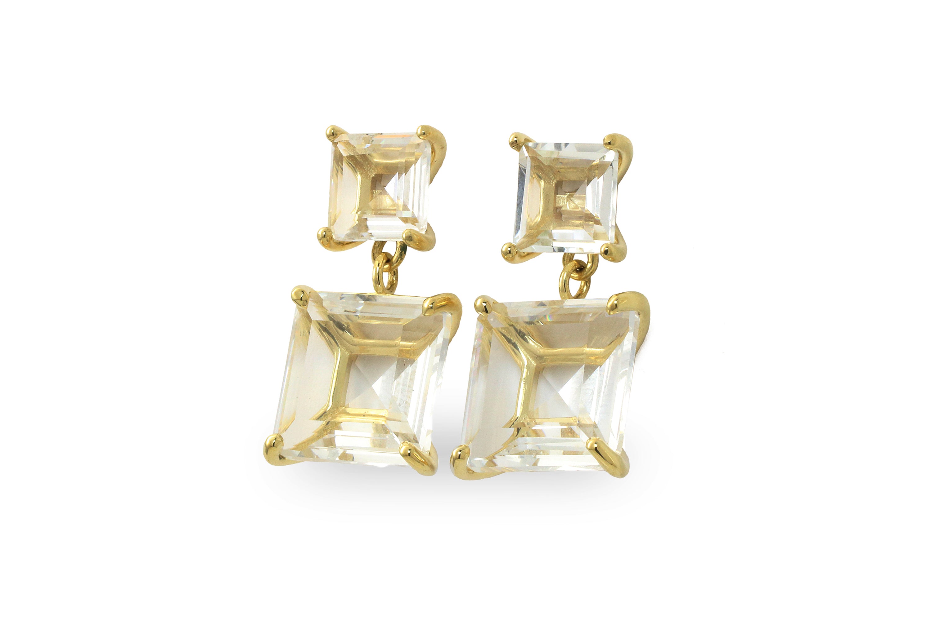 Two-Stone Quartz Crystal Earrings in Gold Earrings Anemone Jewelry