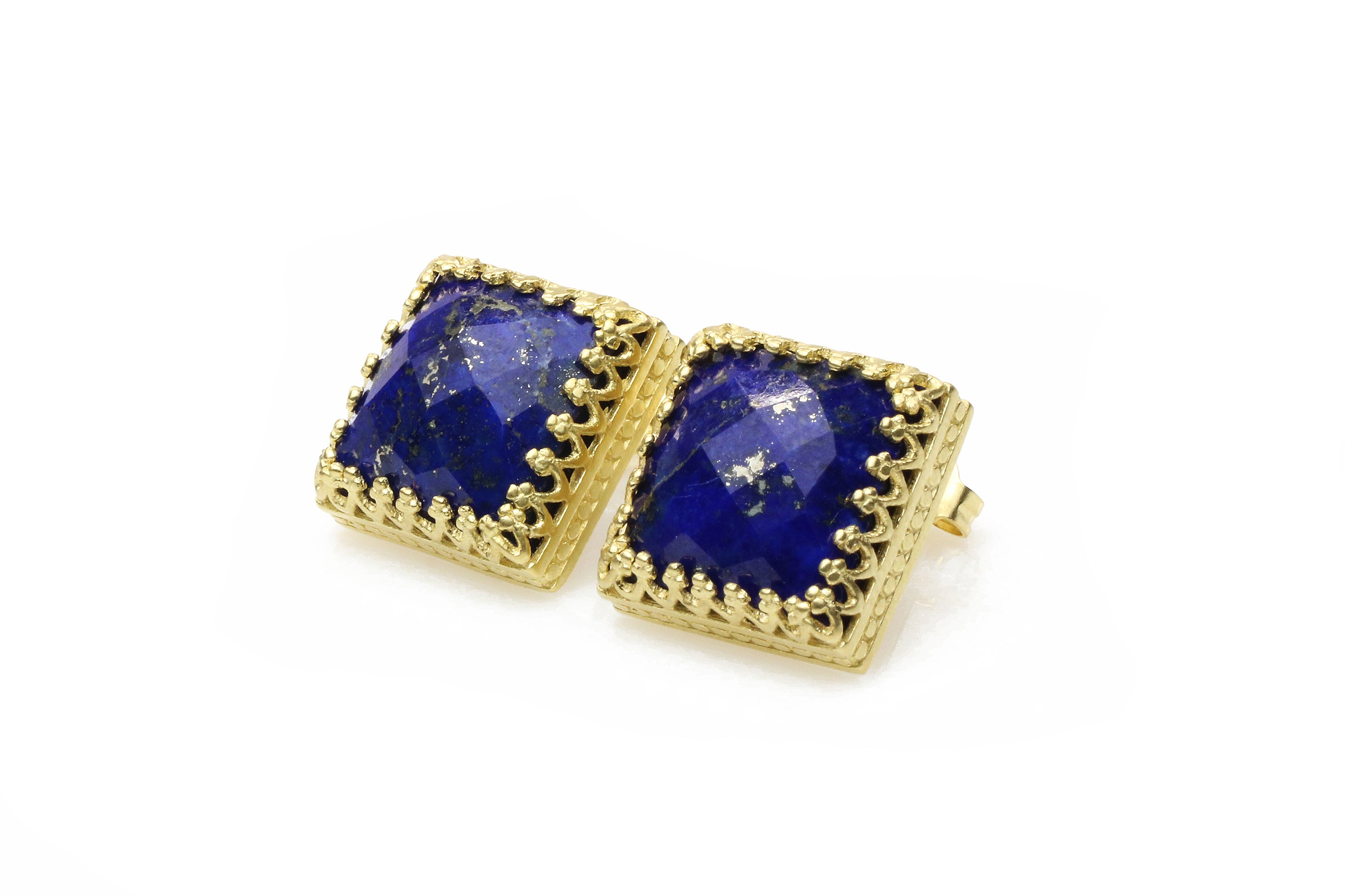 14k Gold Lapis Lazuli Square Earrings Earrings Anemone Jewelry