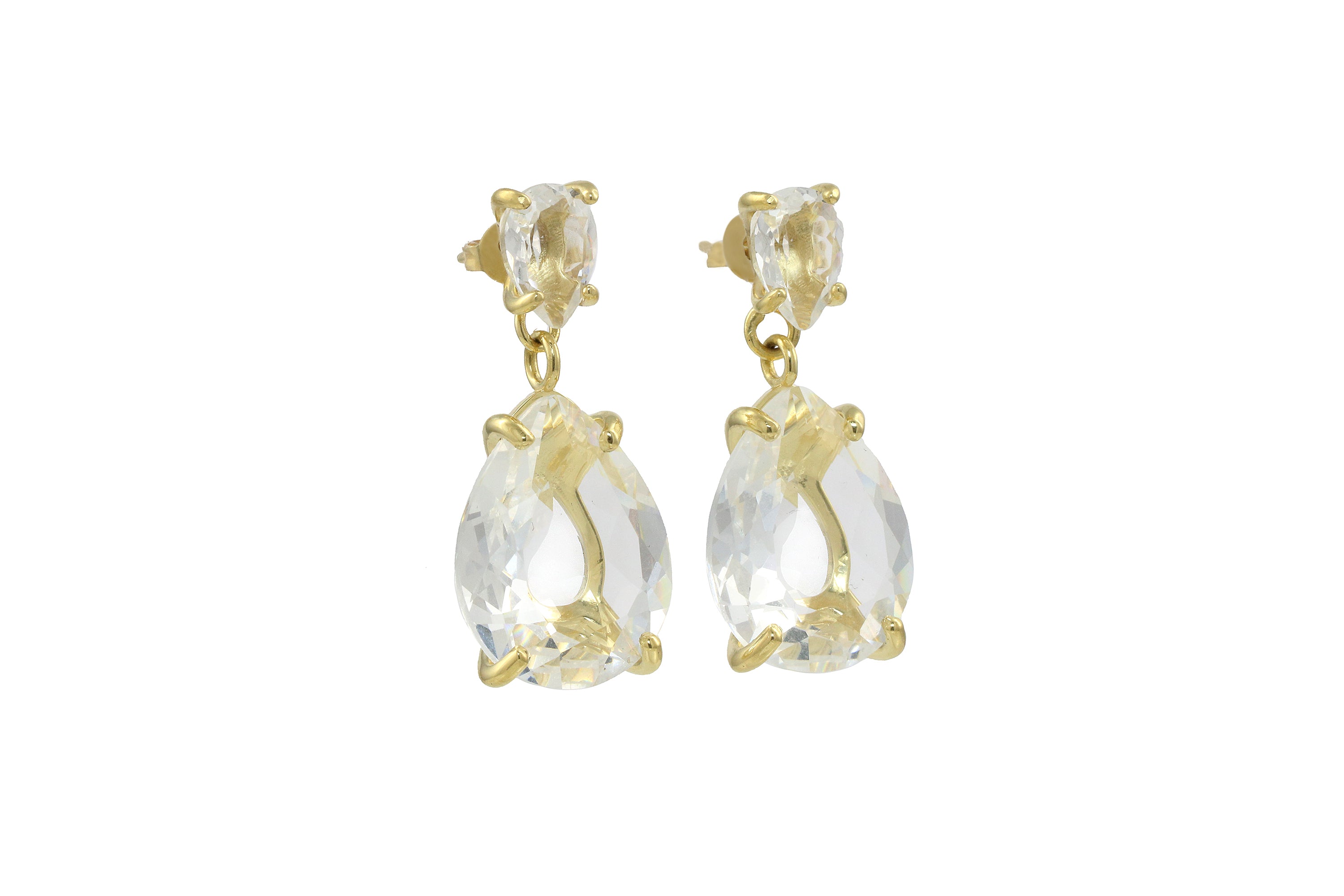 Glitzy Crystal Quartz Gold Stud Earrings Earrings Anemone Jewelry