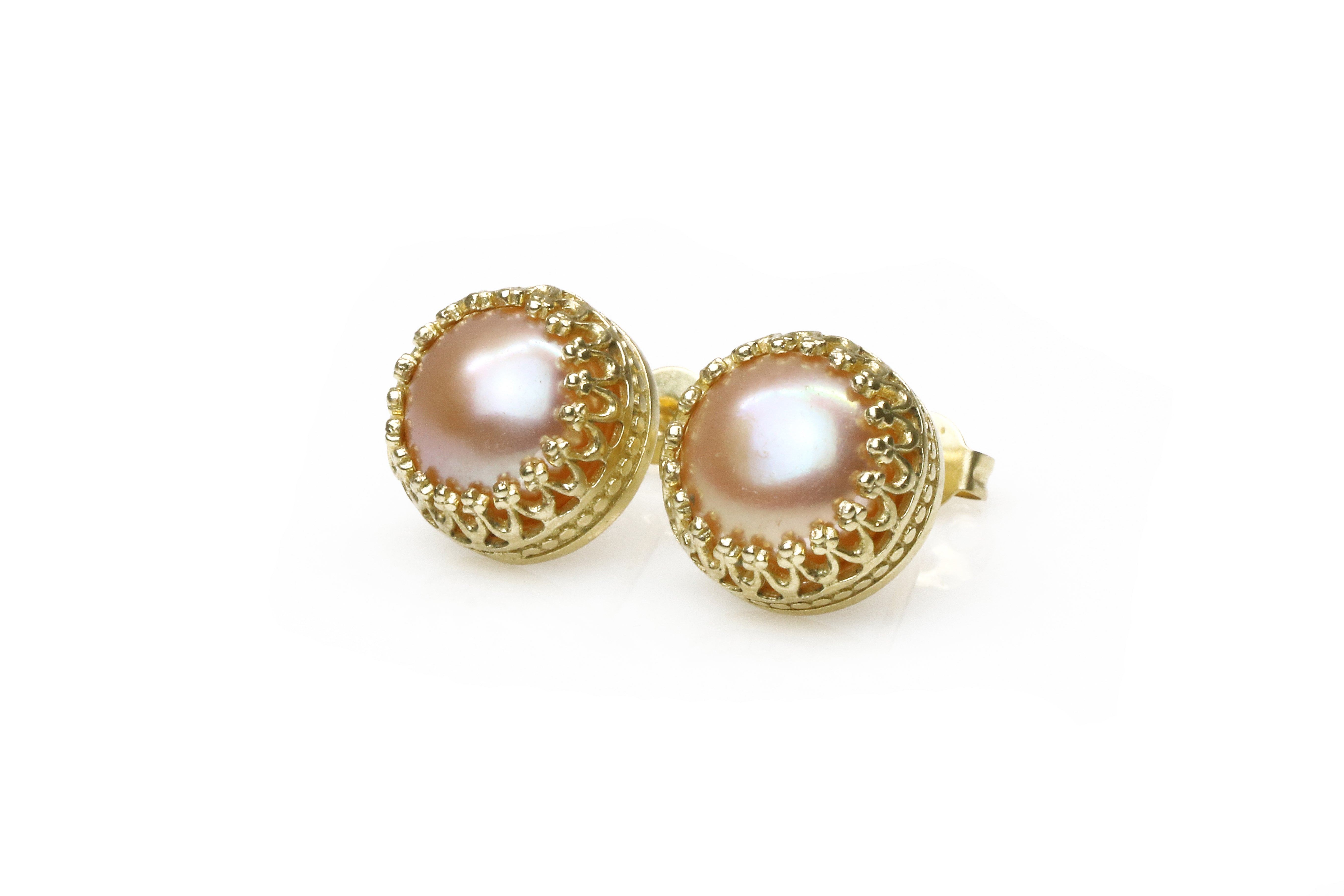 Exquisite Round Pink Pearl Earrings - June Birthstone Pearl Earrings Studs for Women and Girls - Weddings, Birthdays, Anniversaries Earrings Anemone Jewelry