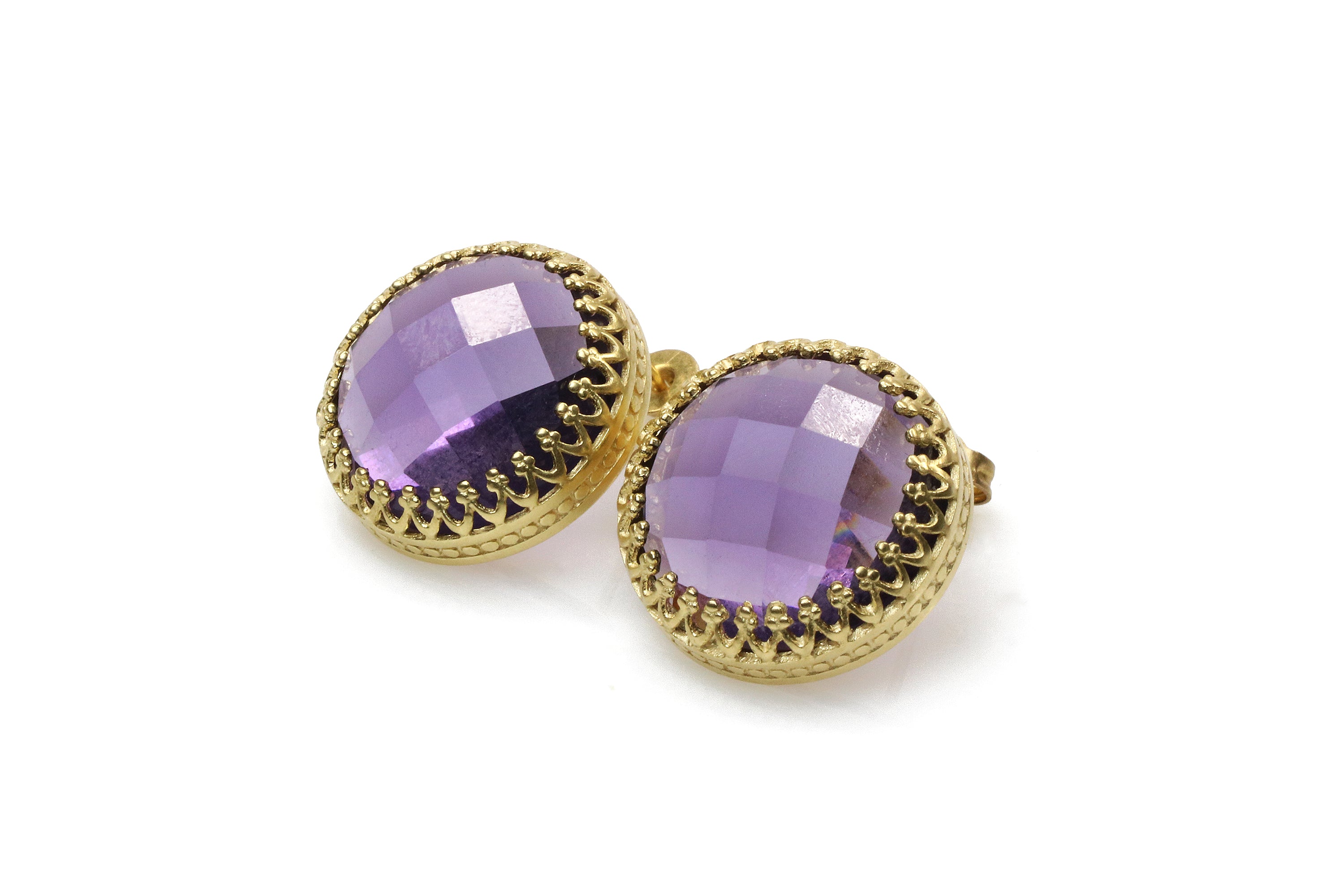 Round Dangle Amethyst Gold Earrings Earrings Anemone Jewelry