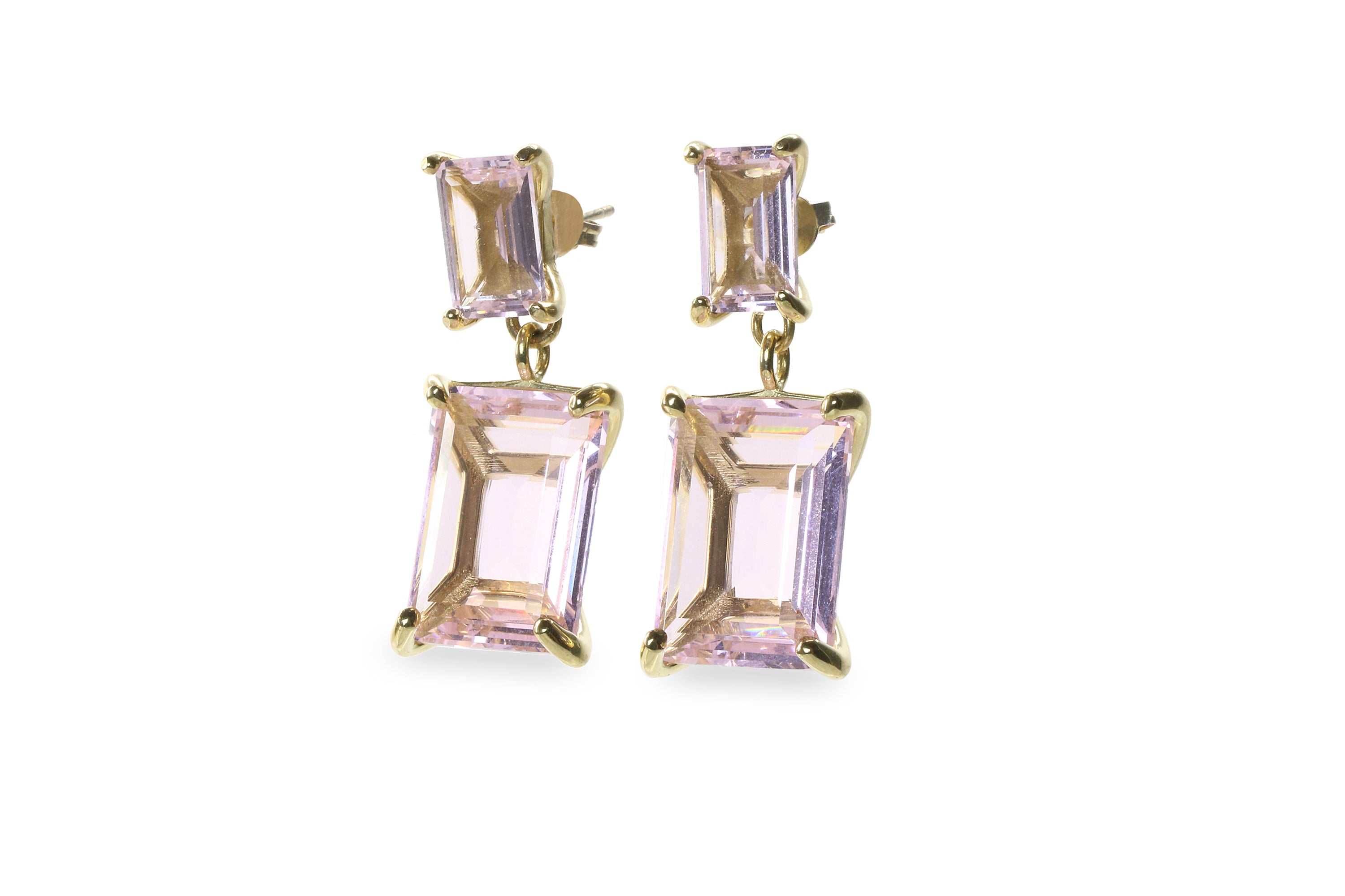 Double Rose Quartz Earrings in Gold Earrings Anemone Jewelry