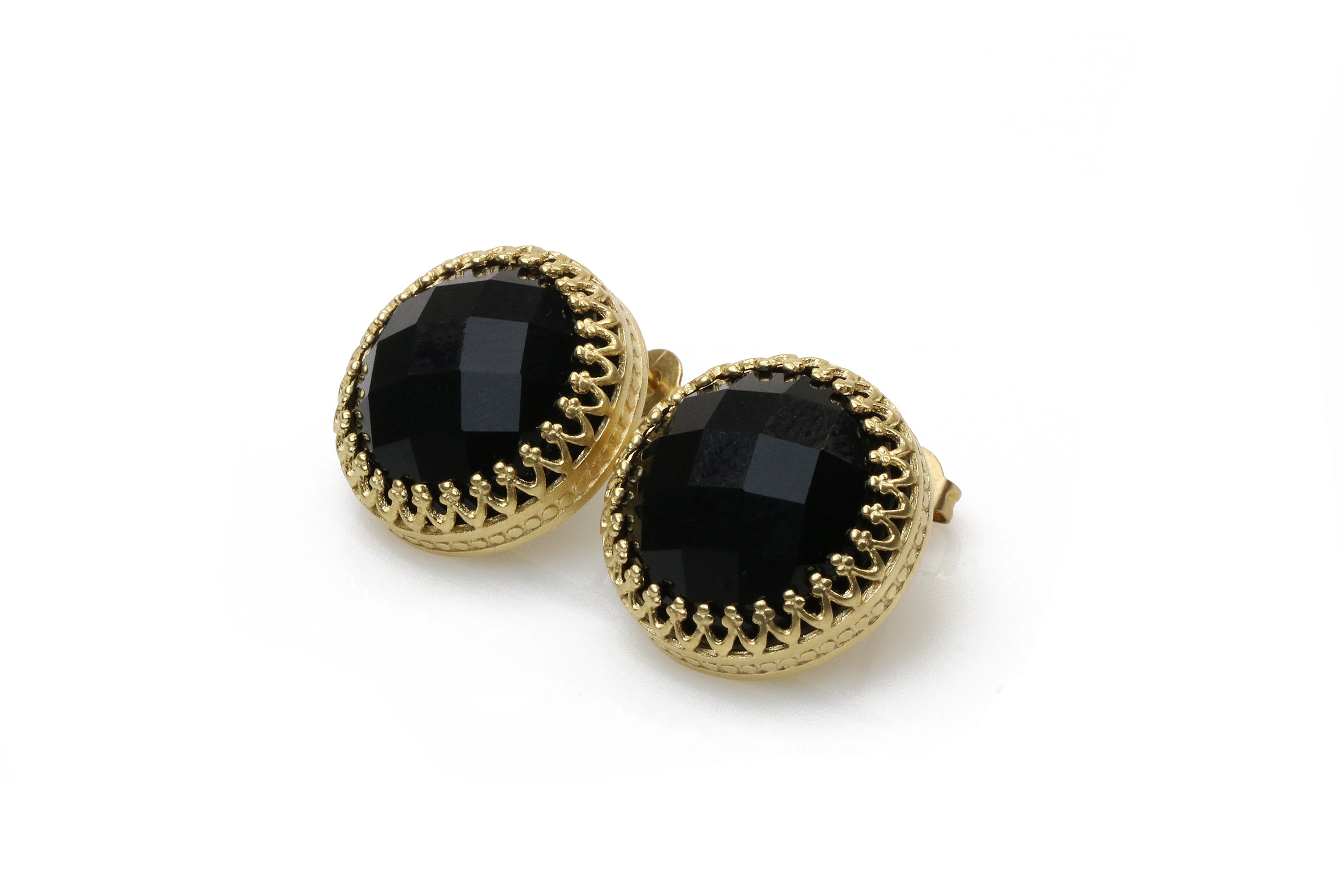 Black Onyx Gemstone Earrings in 14k Gold Earrings Anemone Jewelry