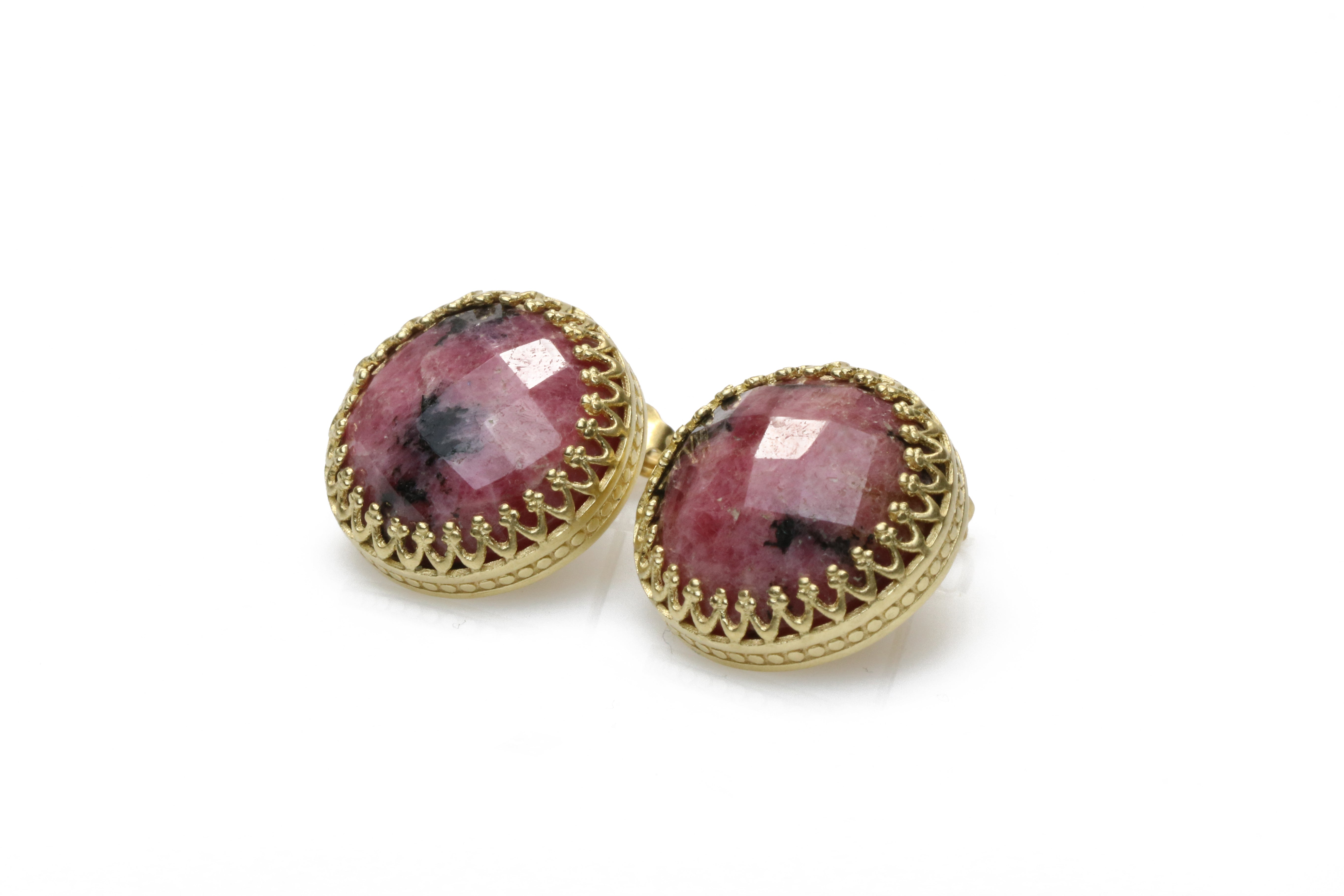 Large Round Rhodonite Stud Earrings Earrings Anemone Jewelry