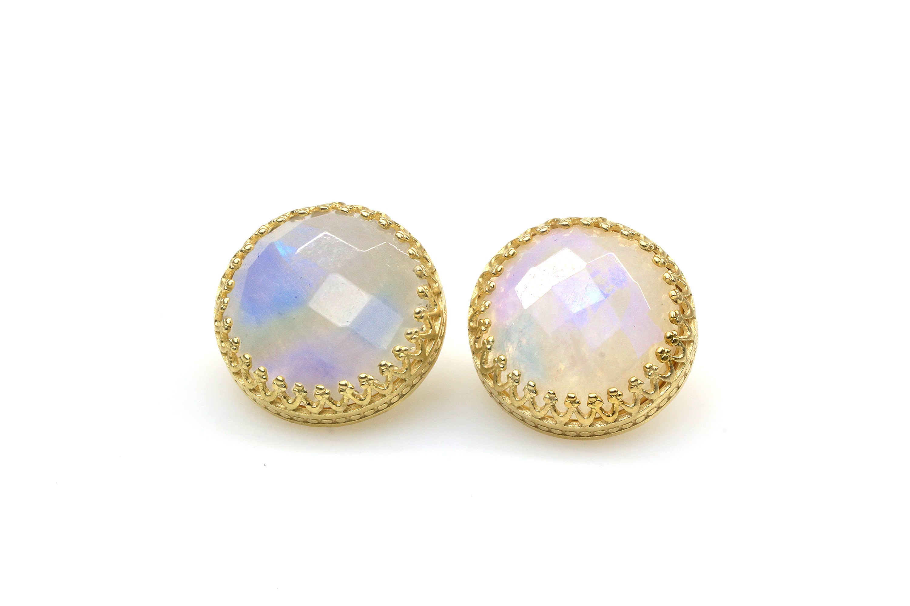 Luminescent Moonstone Gold Stud Earrings Earrings Anemone Jewelry