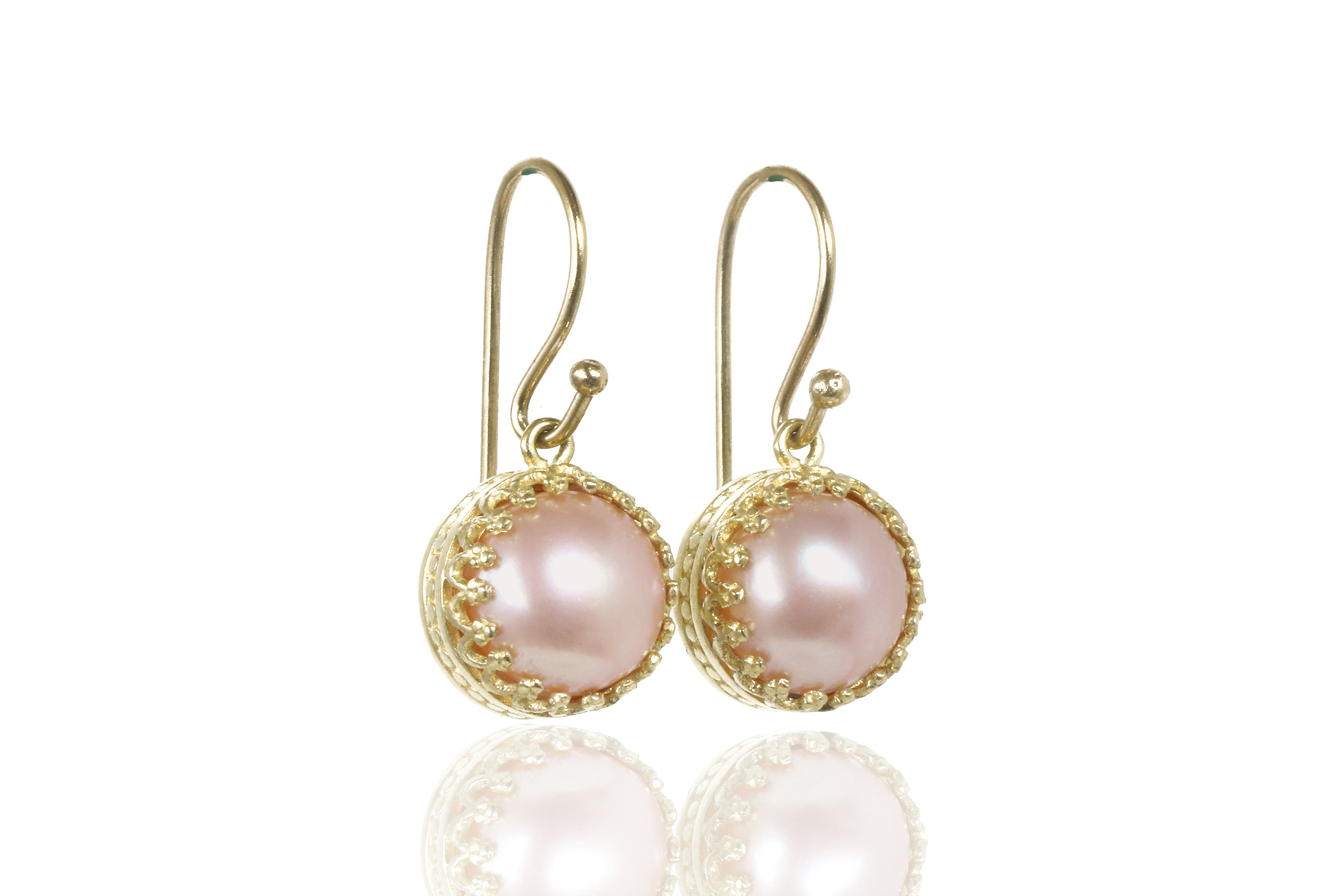 Lovely Pink Pearl Earrings in Gold Earrings Anemone Jewelry