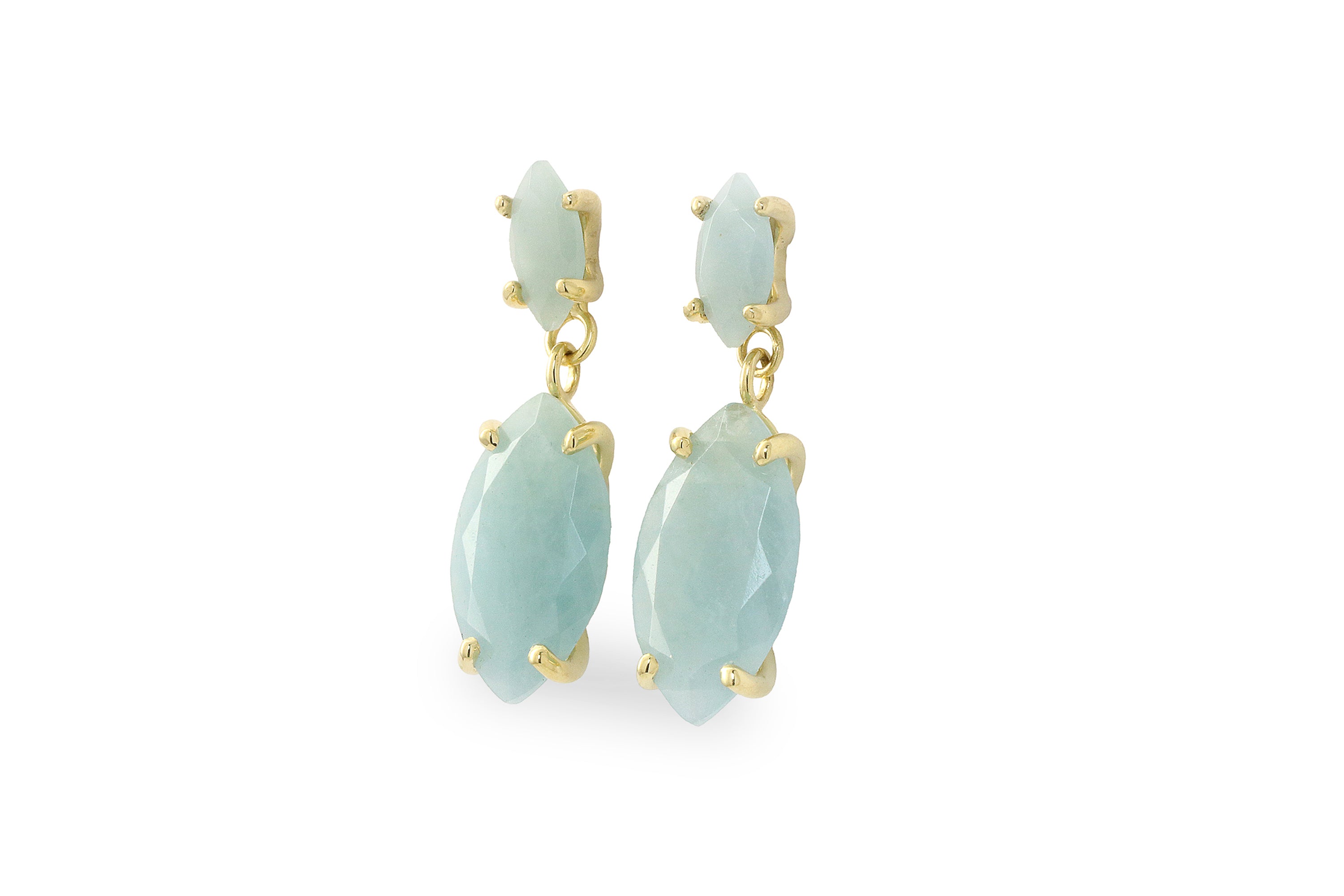 Statement Gold Aquamarine Earrings in Stud Dangle Earrings Anemone Jewelry