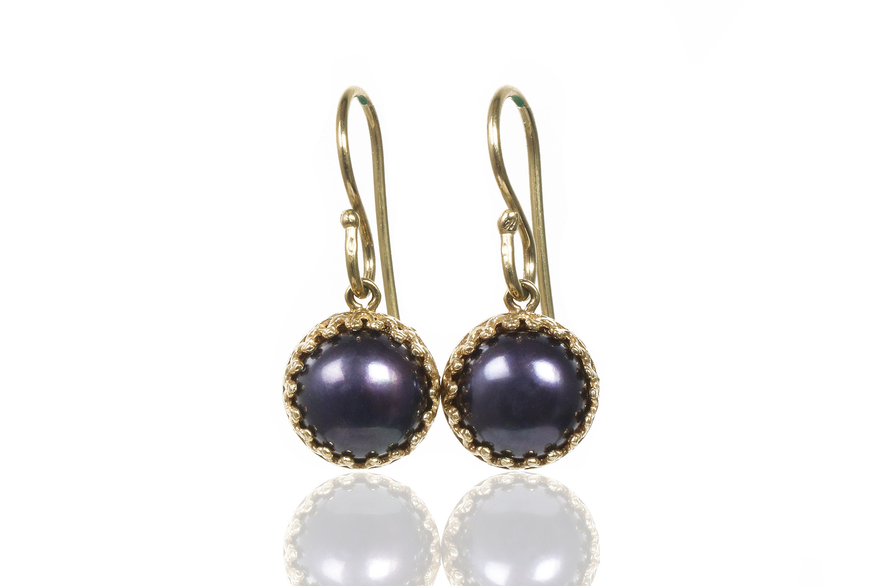 Round Black Pearl Earrings in 14k Gold Earrings Anemone Jewelry