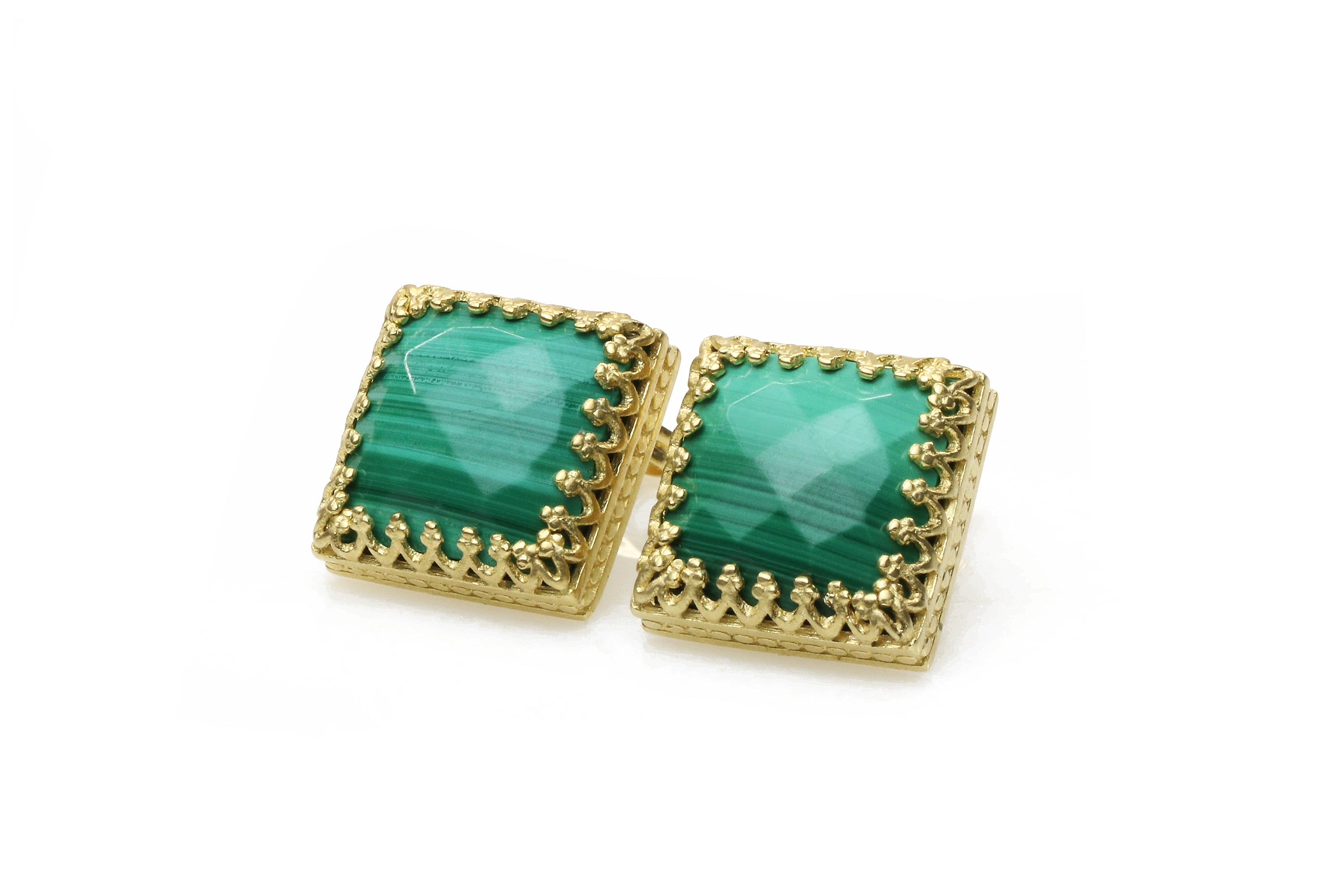 Square Malachite Gold Earrings for Women Earrings Anemone Jewelry