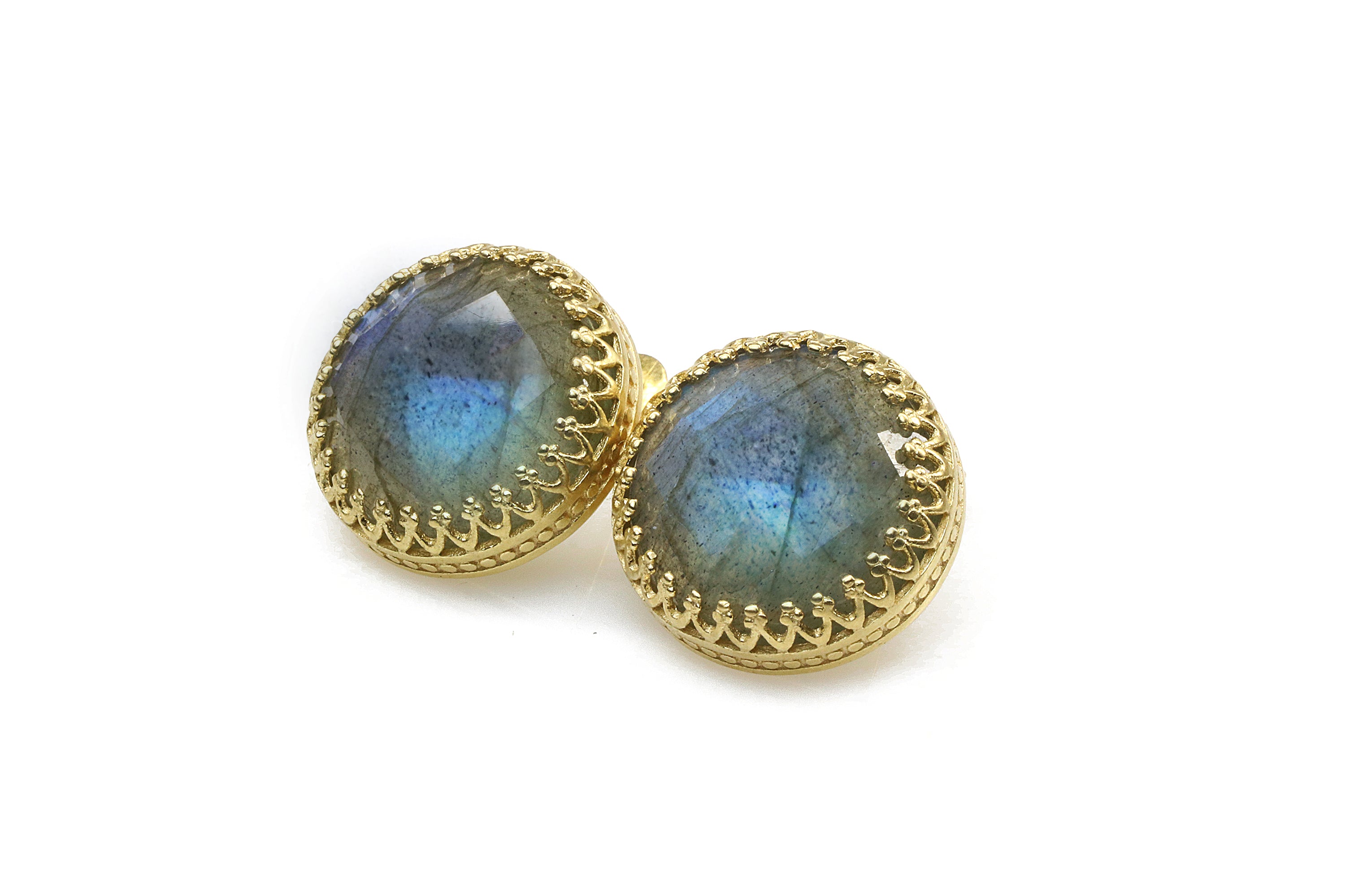 Round Large Labradorite Gold Filled Stud Earrings Earrings Anemone Jewelry