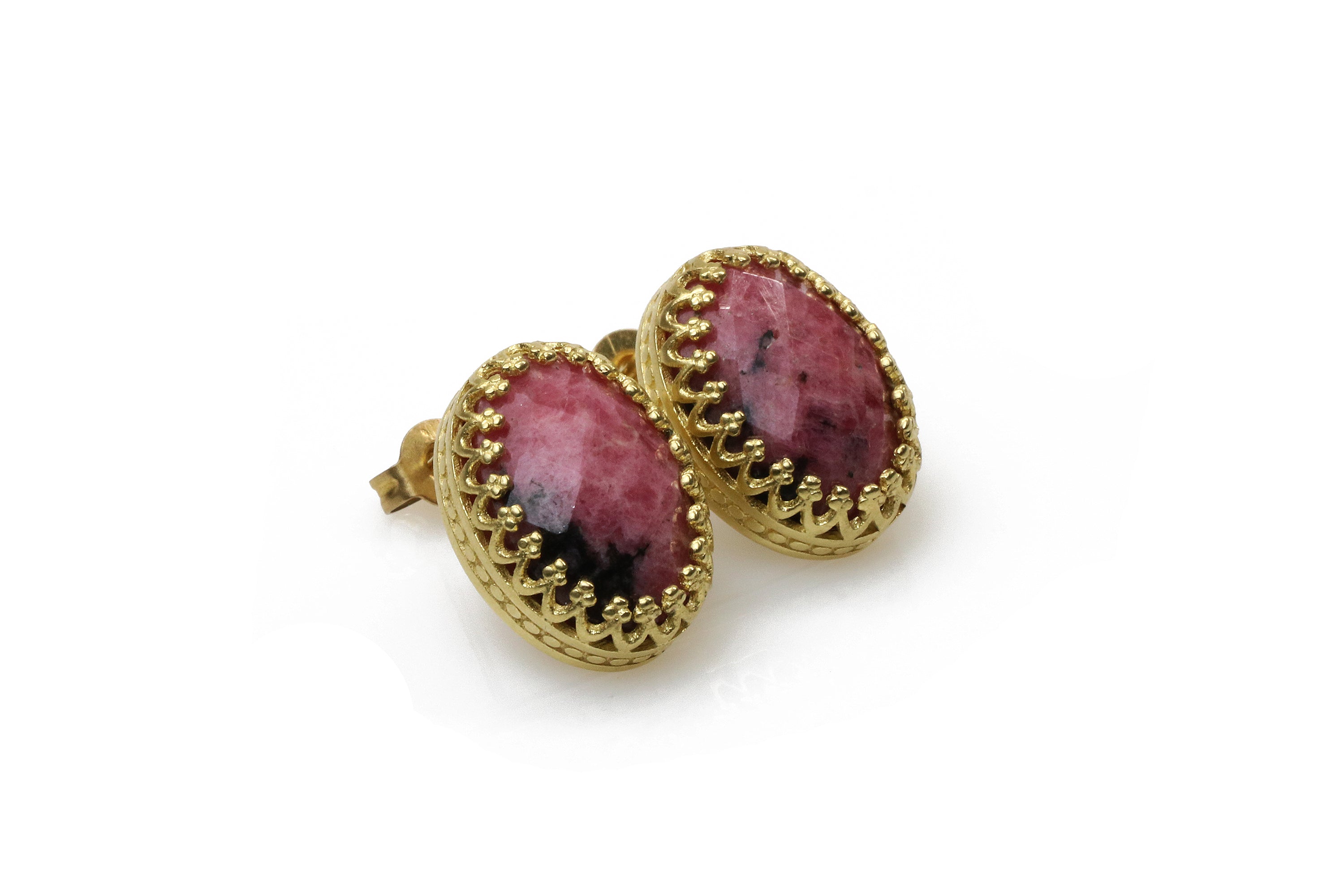 Exquisite Rhodonite Earrings in 14k Rose Gold Earrings Anemone Jewelry