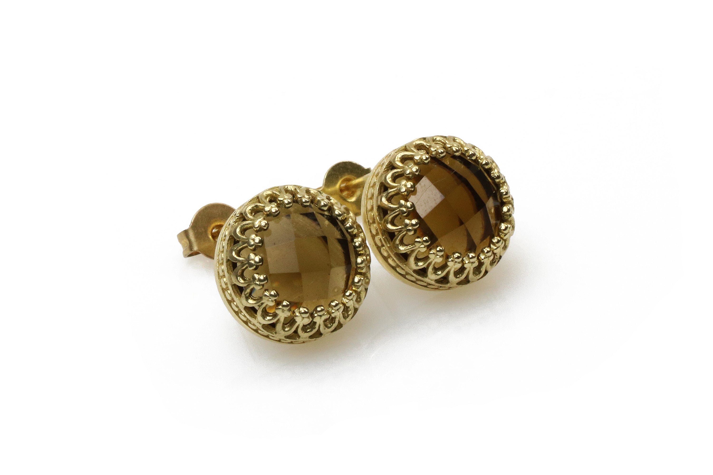 Gold and Sterling Silver Stud Earrings - Smoky Quartz Gemstone Earrings - Womens and Girls Jewelry Earrings Anemone Jewelry