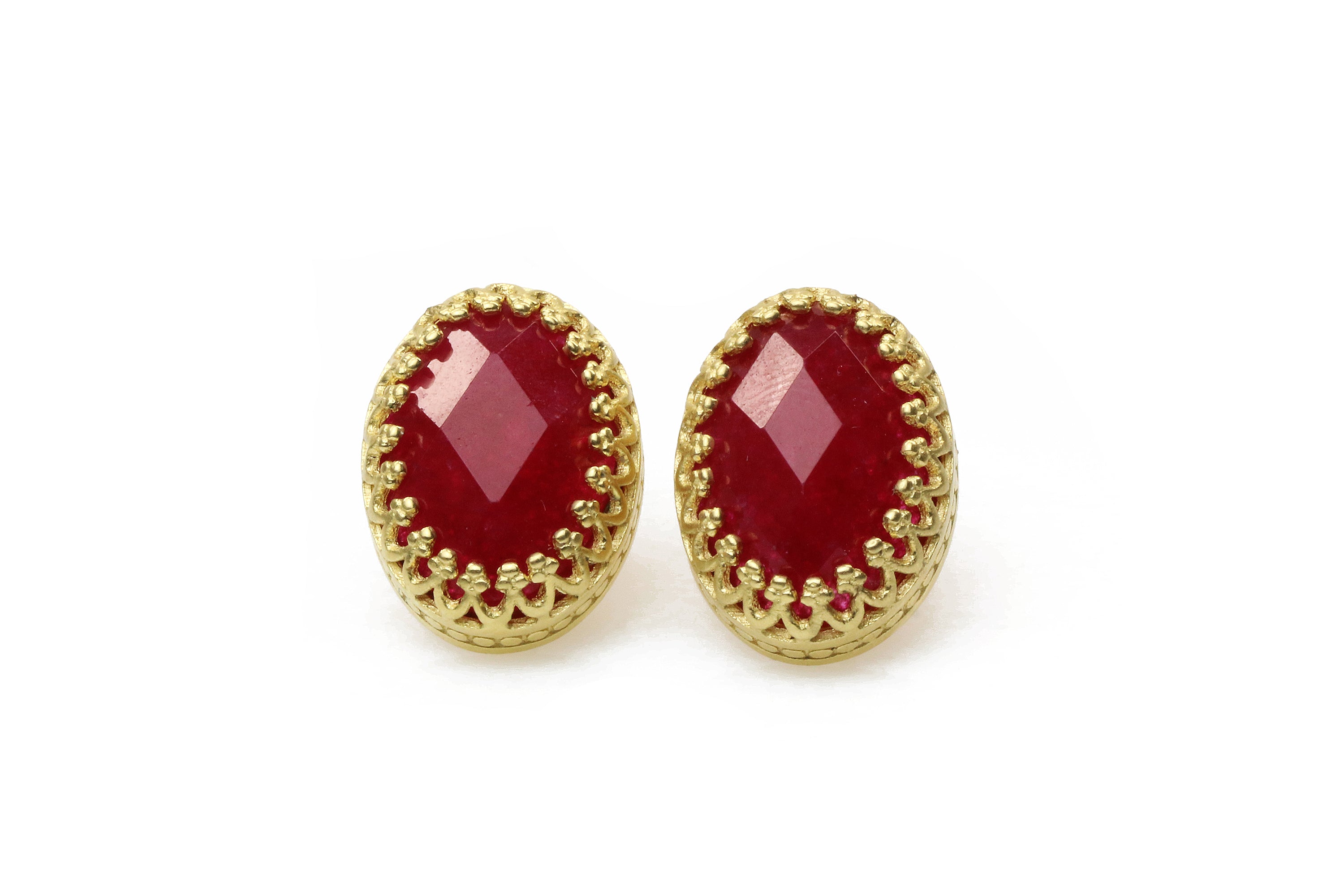 Red Jade Earrings for Women in 14k Gold Filling - Artisan Oval Stone Earrings, 40th Anniversary Gifts, Everyday Jewelry Earrings Anemone Jewelry