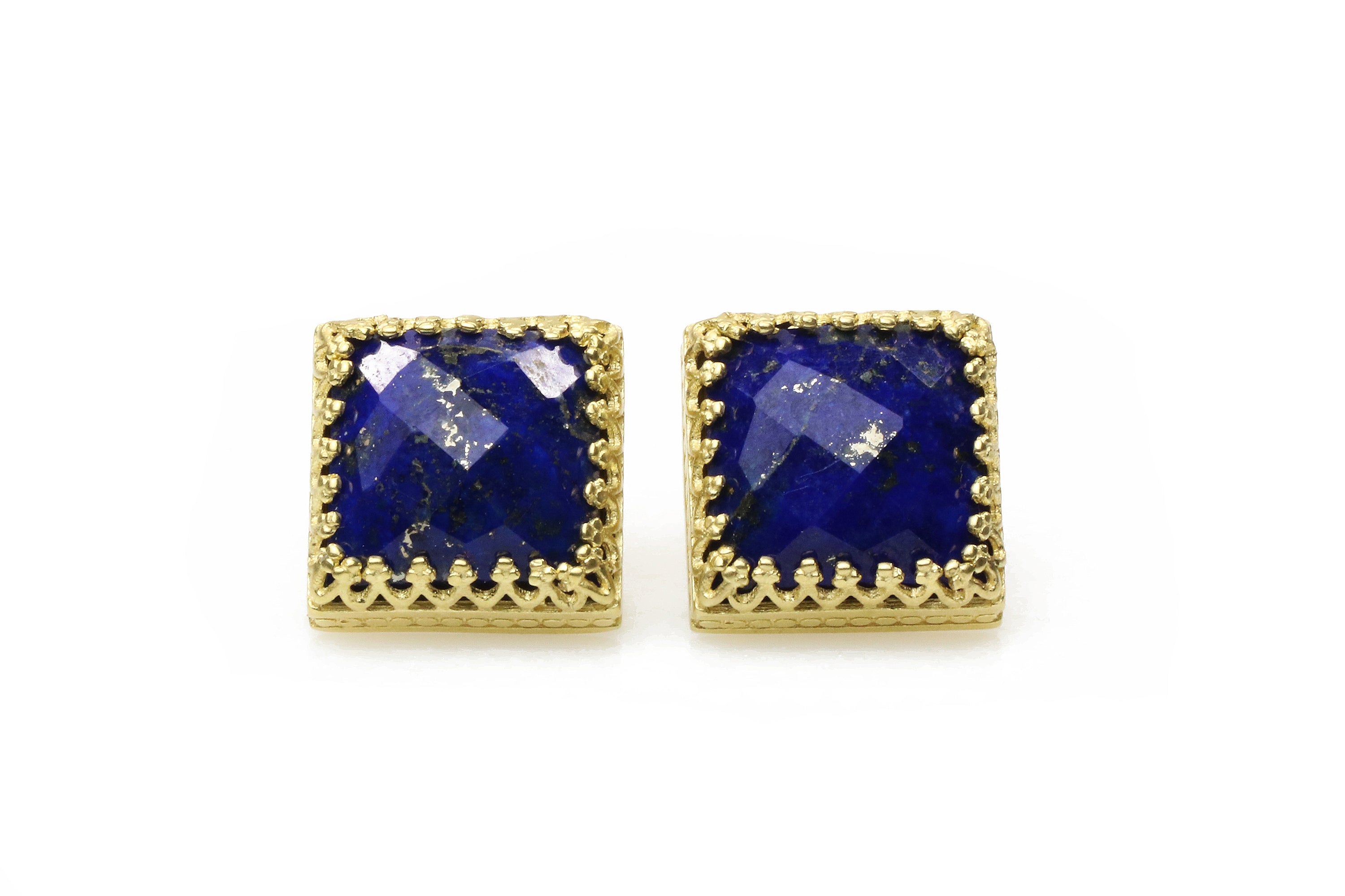 Gem Earrings for Women - Square Lapis Lazuli in 14k Rose Gold Filled Earrings - Artisan-made Blue Earrings for Women Earrings Anemone Jewelry
