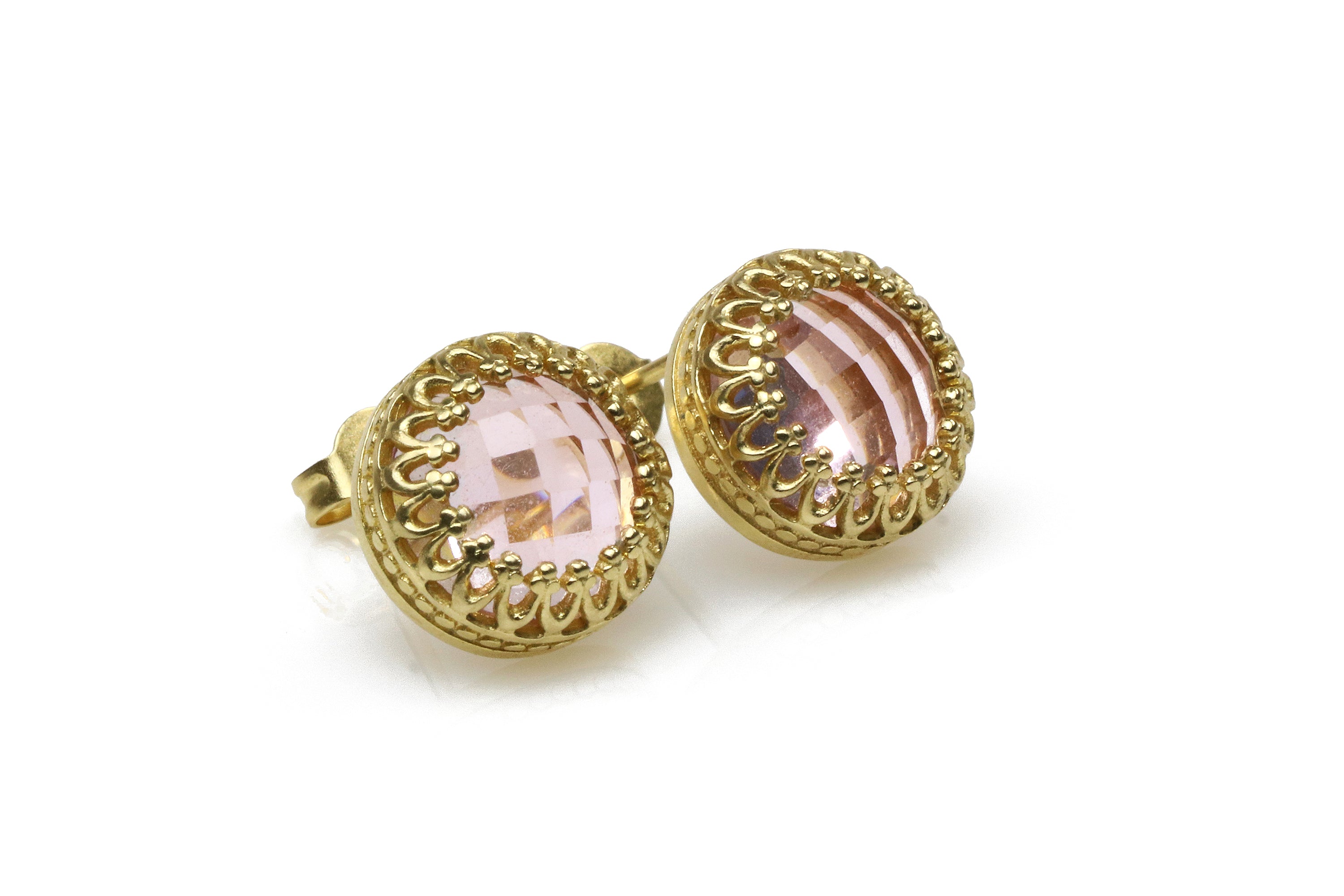 14k Stud Earrings - Round Rose Quartz Studs Earrings - Pink Jewelry for Wedding, Prom, Birthdays and Everyday Jewelry Earrings Anemone Jewelry