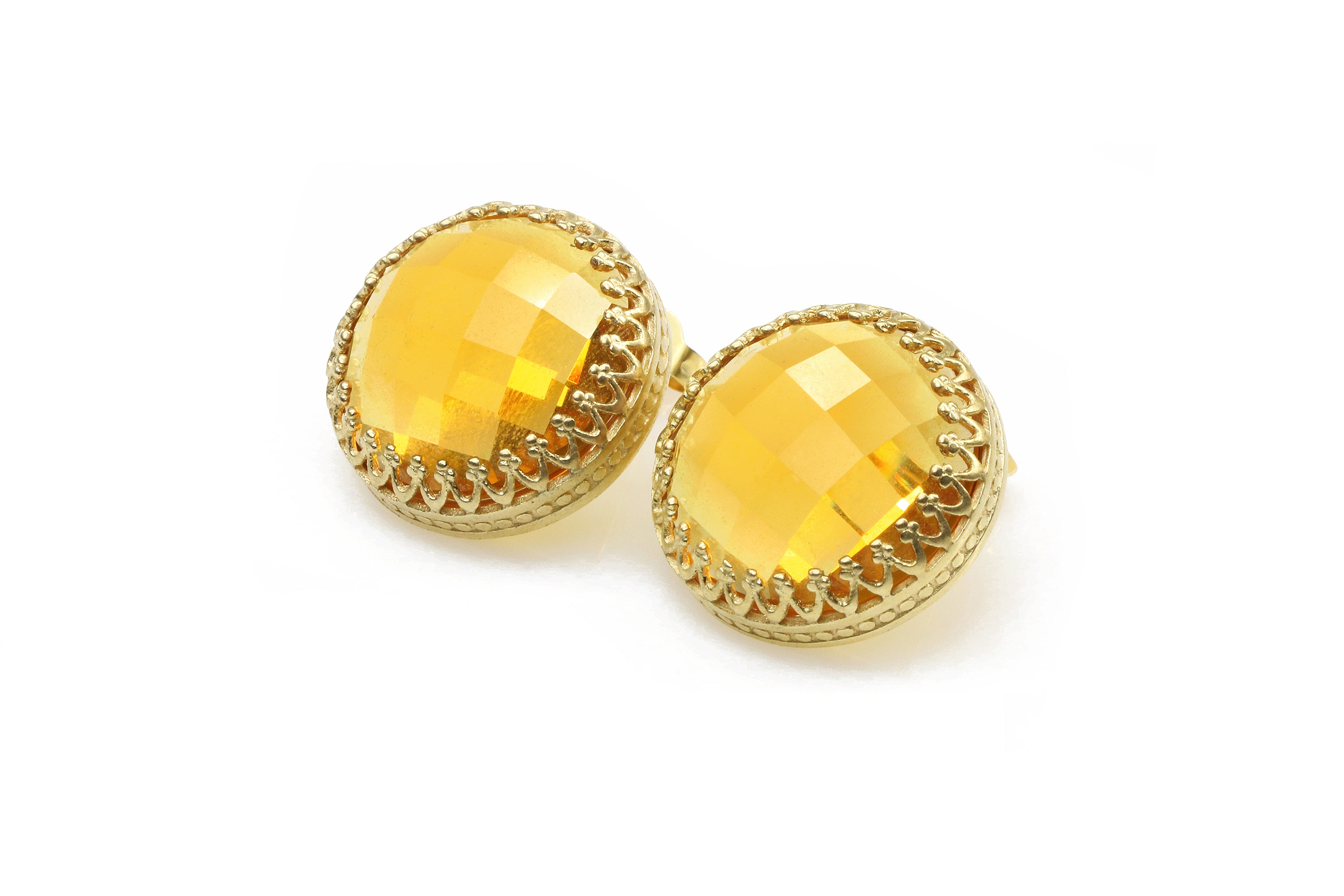 Faceted Citrine Gold Stud Earrings Earrings Anemone Jewelry