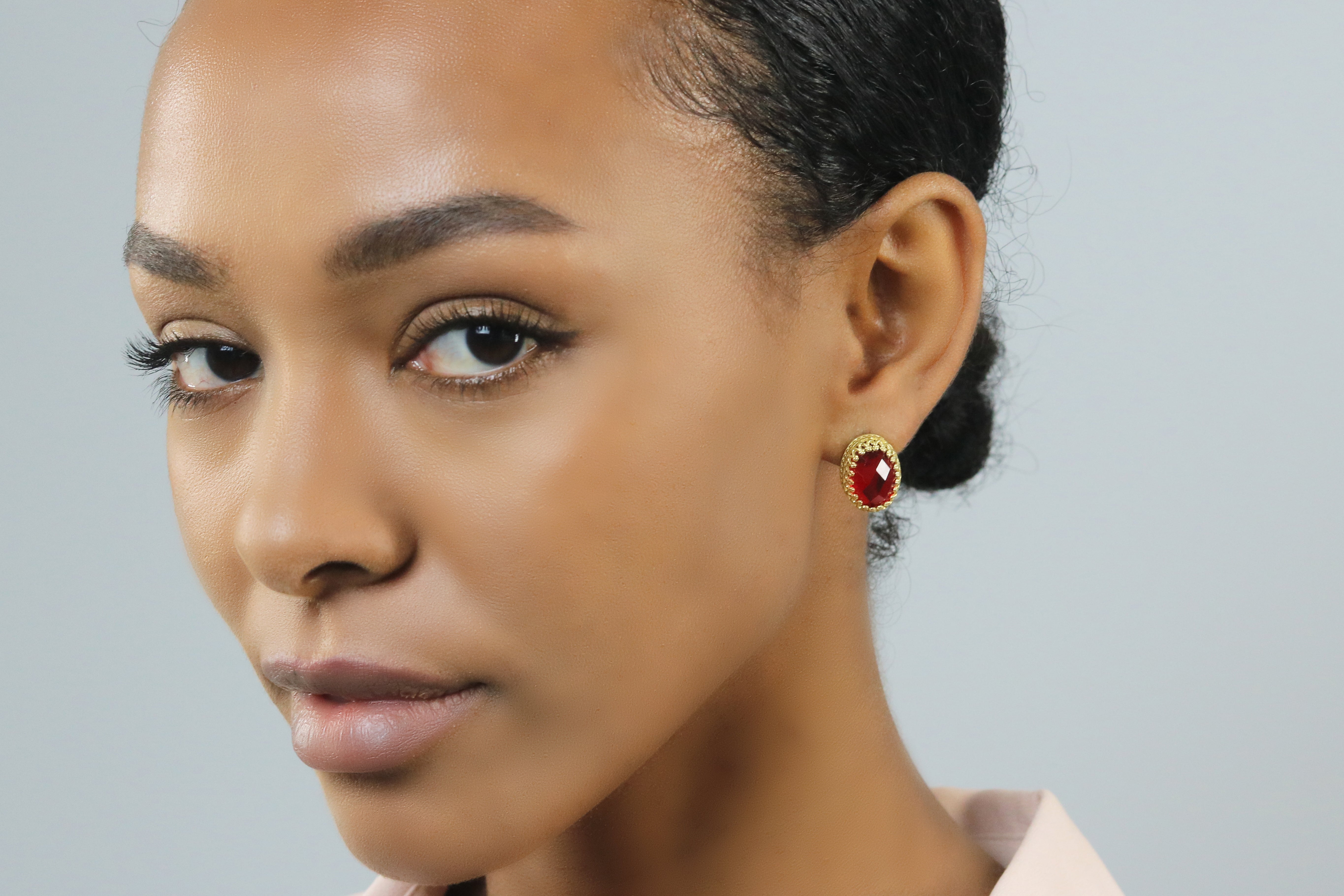 Oval Garnet Stud Earrings in Sterling Silver Earrings Anemone Jewelry