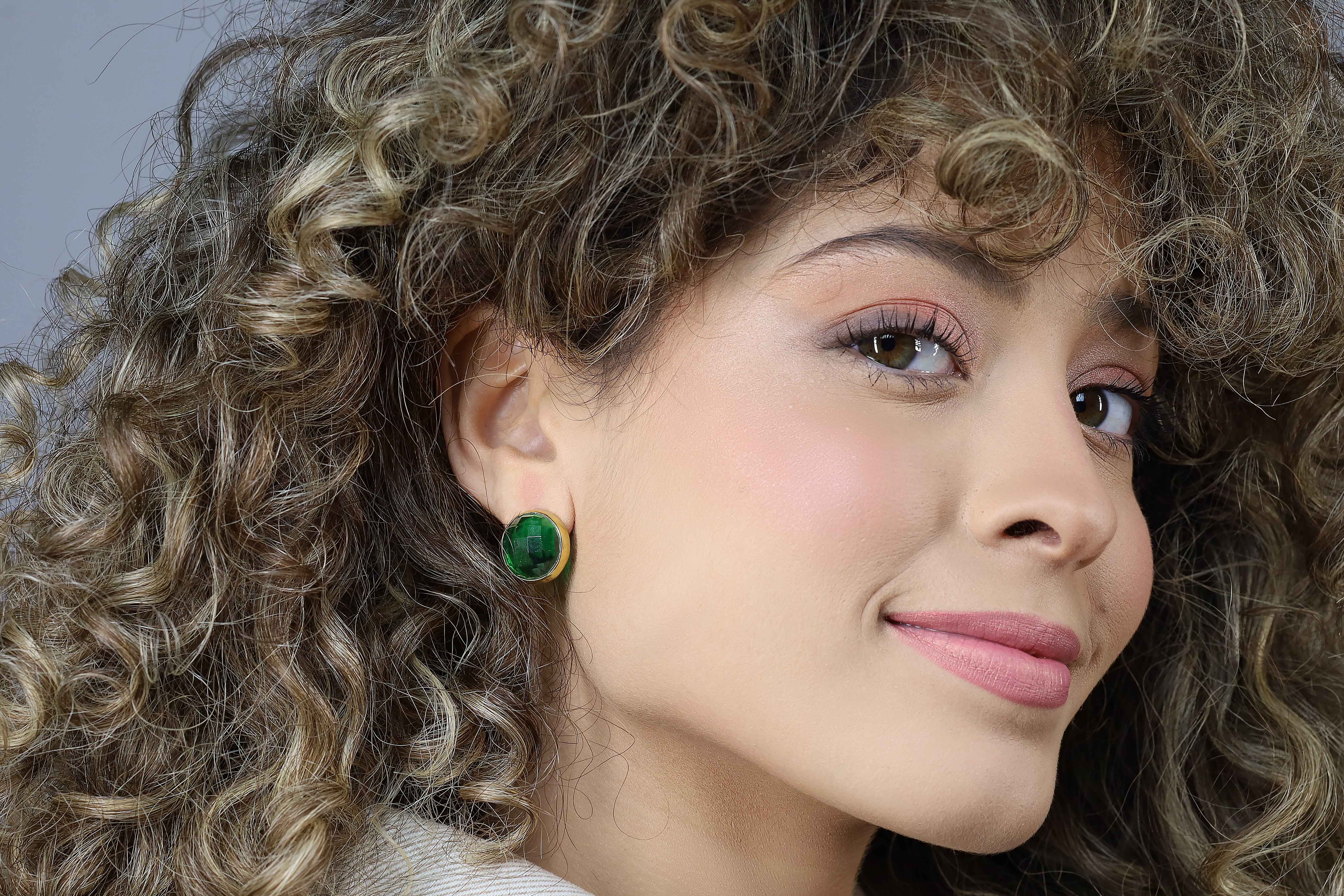 Bezel Set Emerald Gemstone Gold Stud Earrings Earrings Anemone Limited