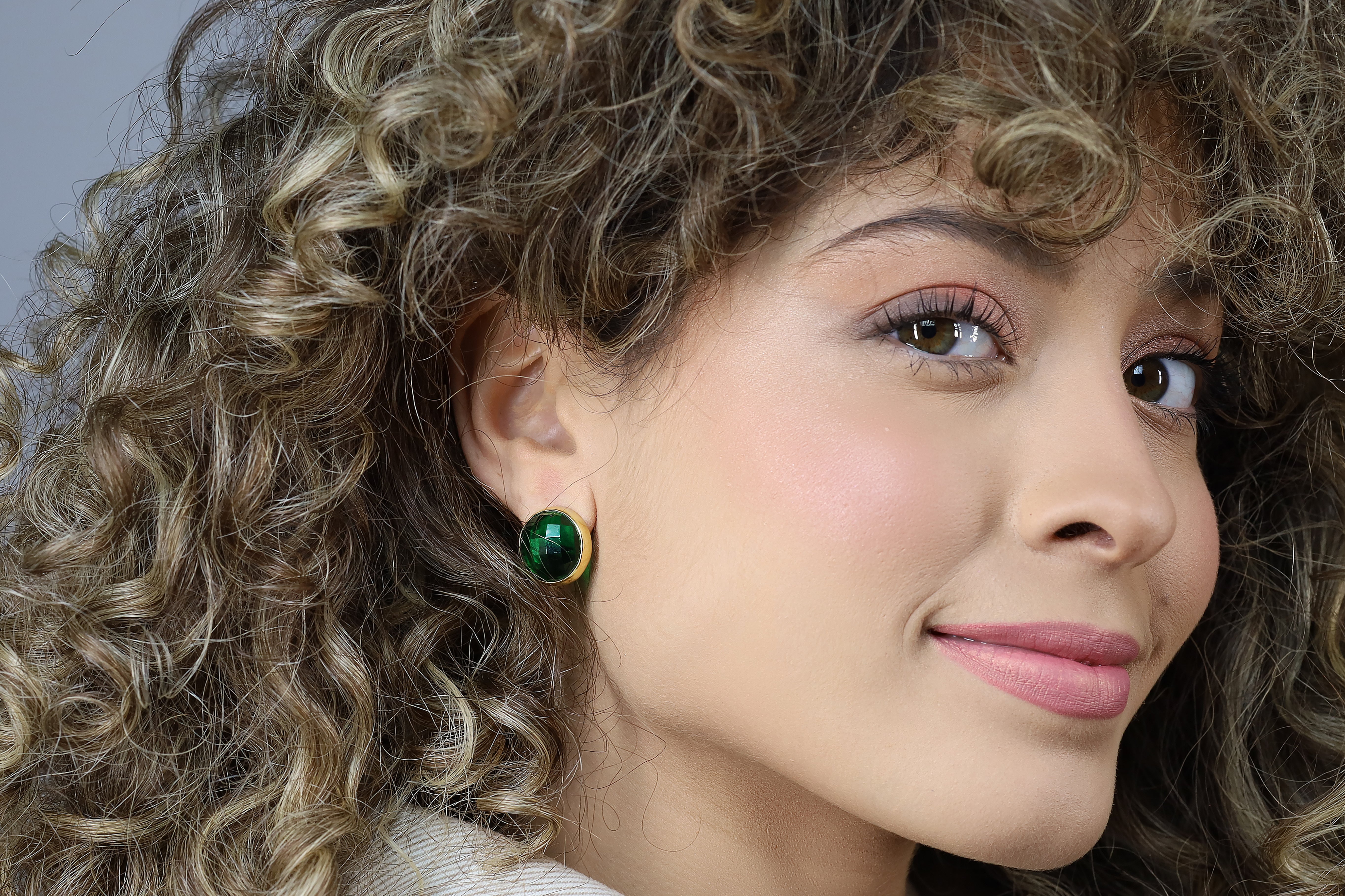 Bezel Set Emerald Gemstone Gold Stud Earrings Earrings Anemone Limited