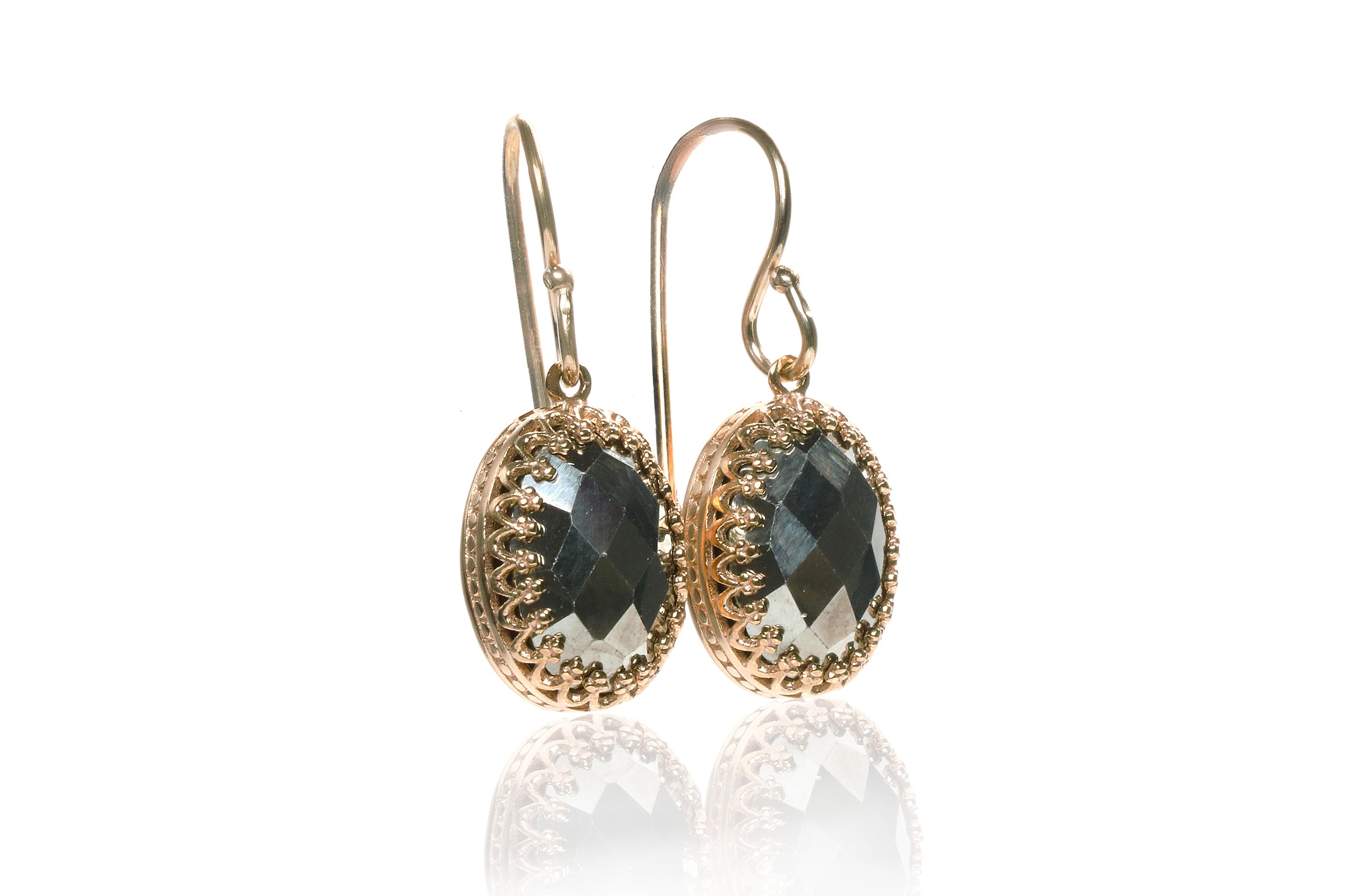 Dainty Pyrite Crystal Earrings in 14k Gold Earrings Anemone Jewelry