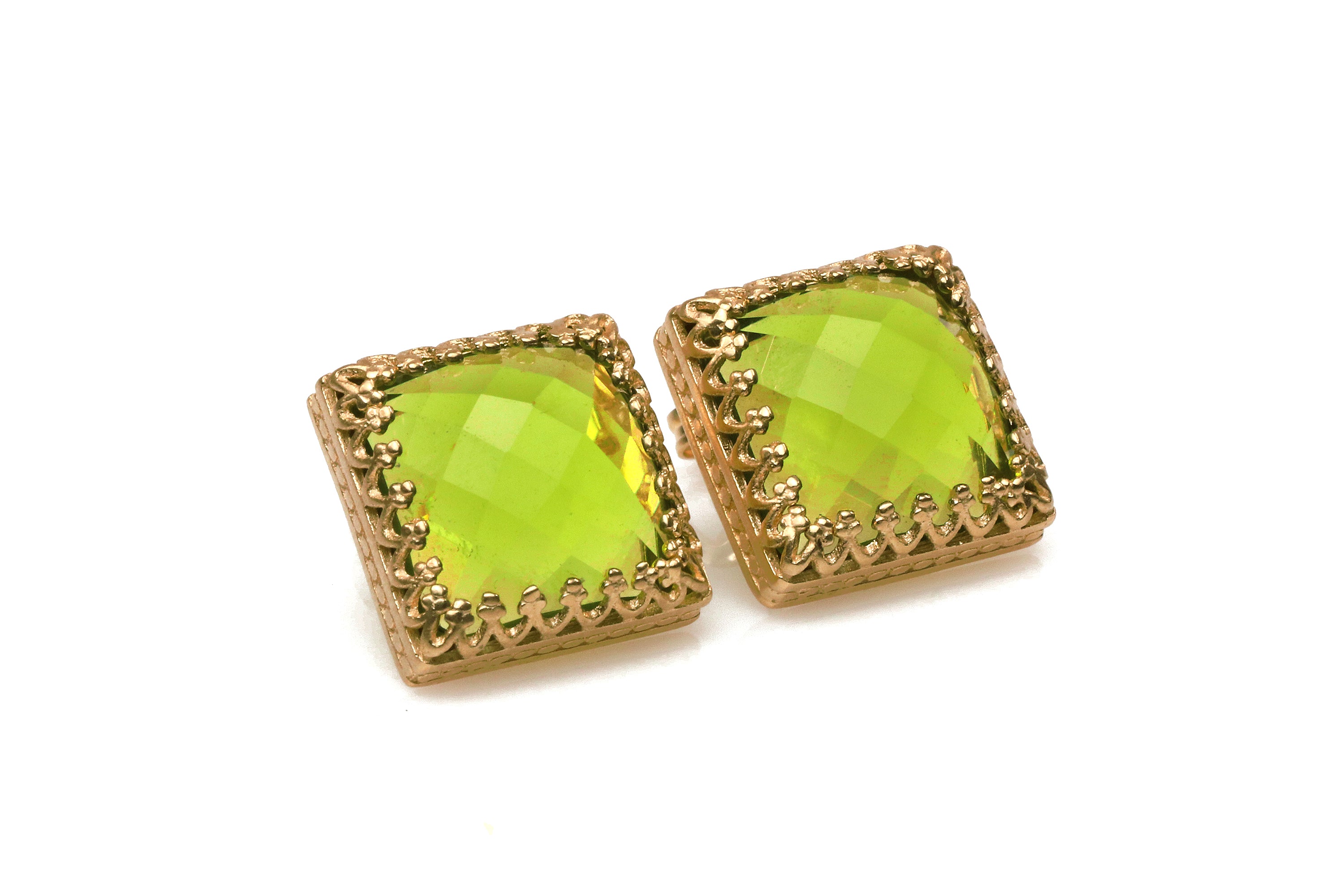 Square Peridot Rose Gold Stud Earrings Earrings Anemone Jewelry