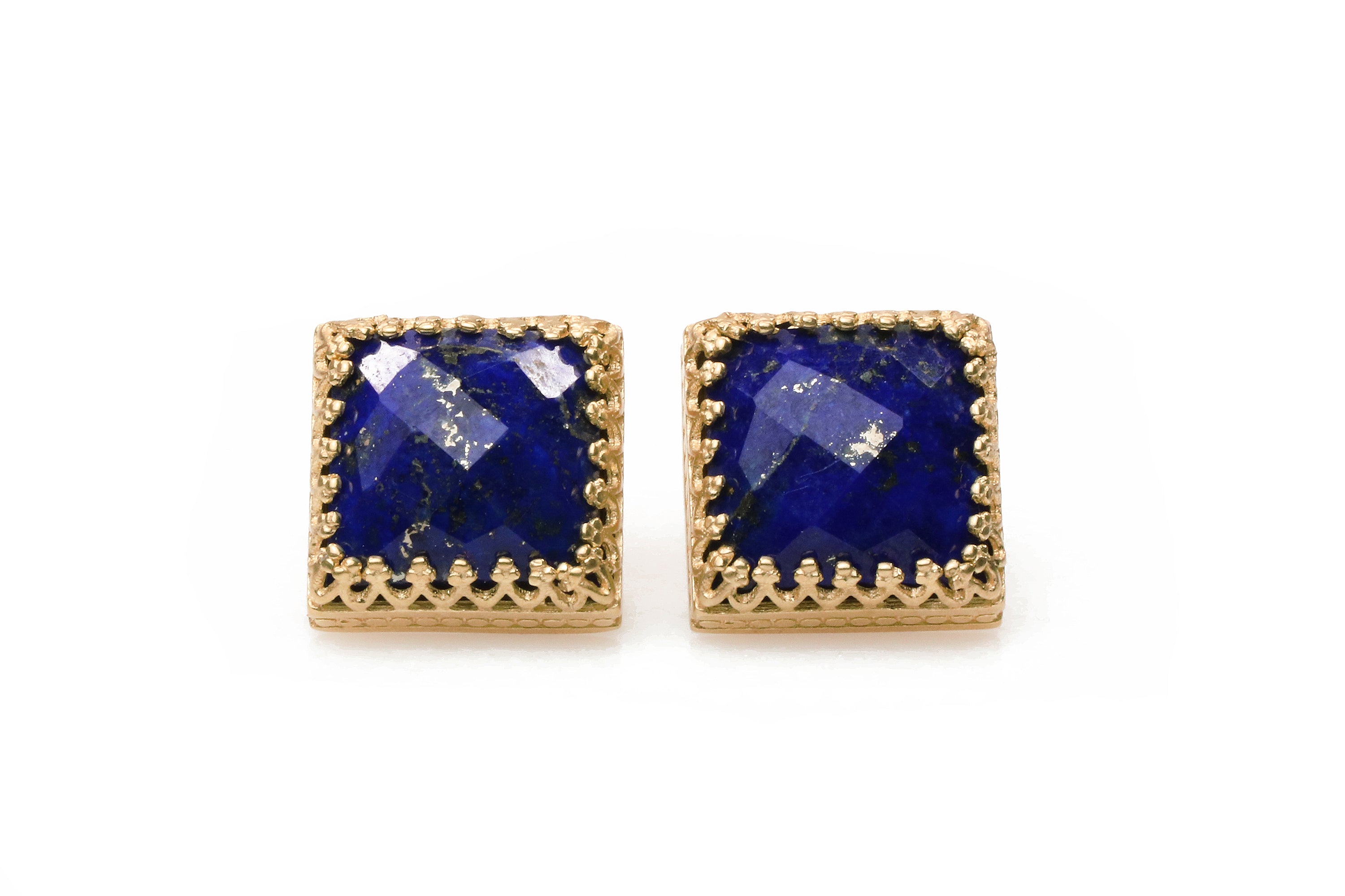 14k Gold Lapis Lazuli Square Earrings Earrings Anemone Jewelry