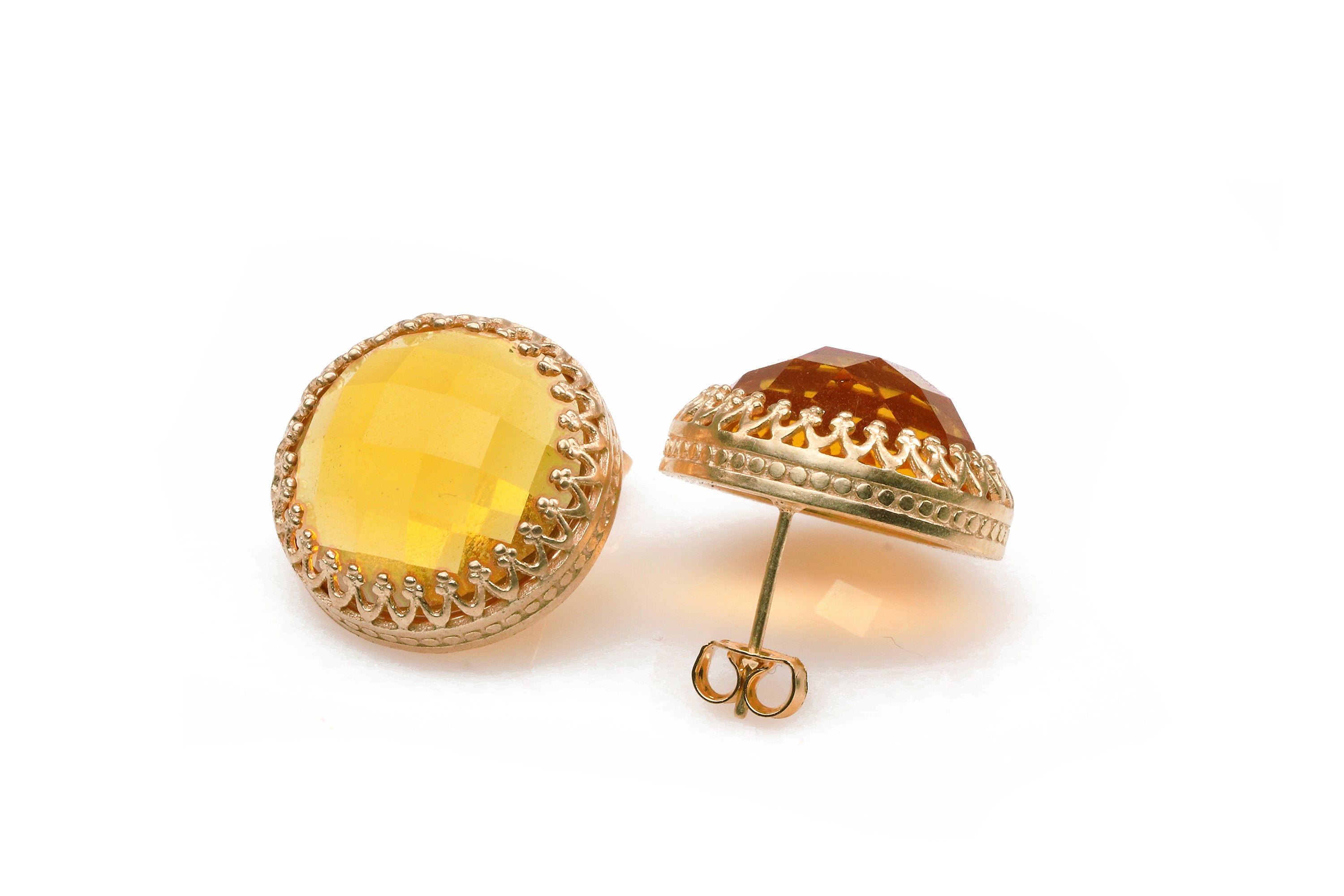 Faceted Citrine Gold Stud Earrings Earrings Anemone Jewelry