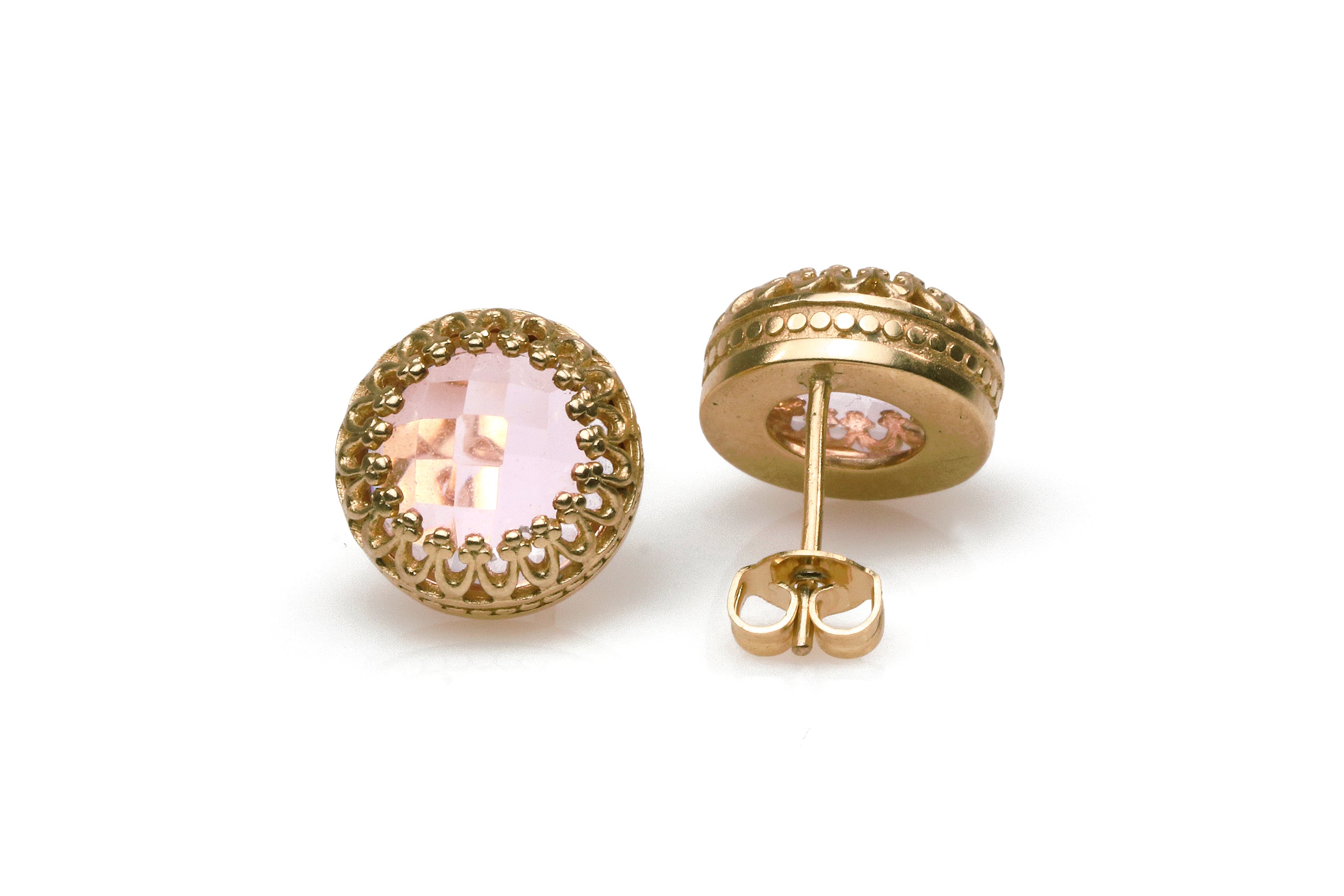 14k Stud Earrings - Round Rose Quartz Studs Earrings - Pink Jewelry for Wedding, Prom, Birthdays and Everyday Jewelry Earrings Anemone Jewelry