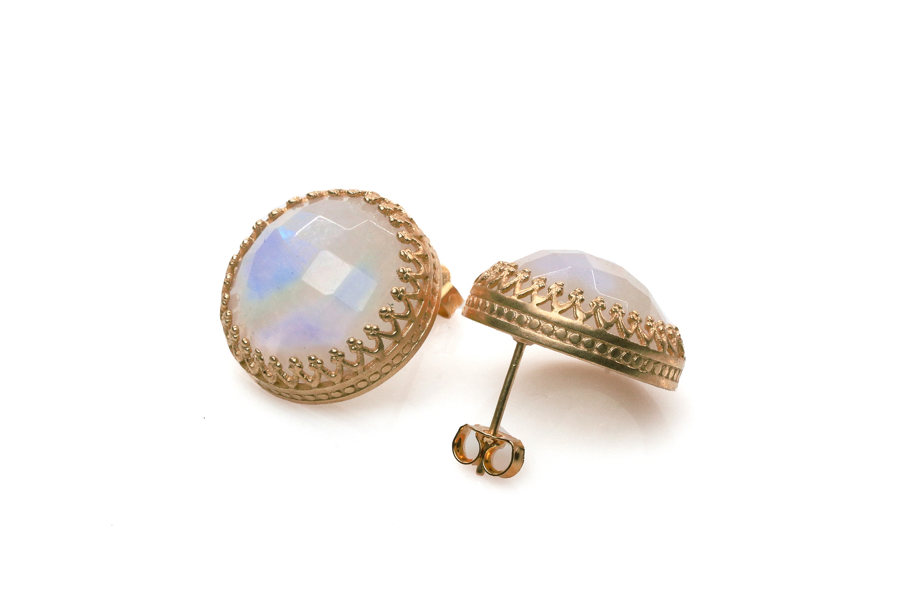 Luminescent Moonstone Gold Stud Earrings Earrings Anemone Jewelry