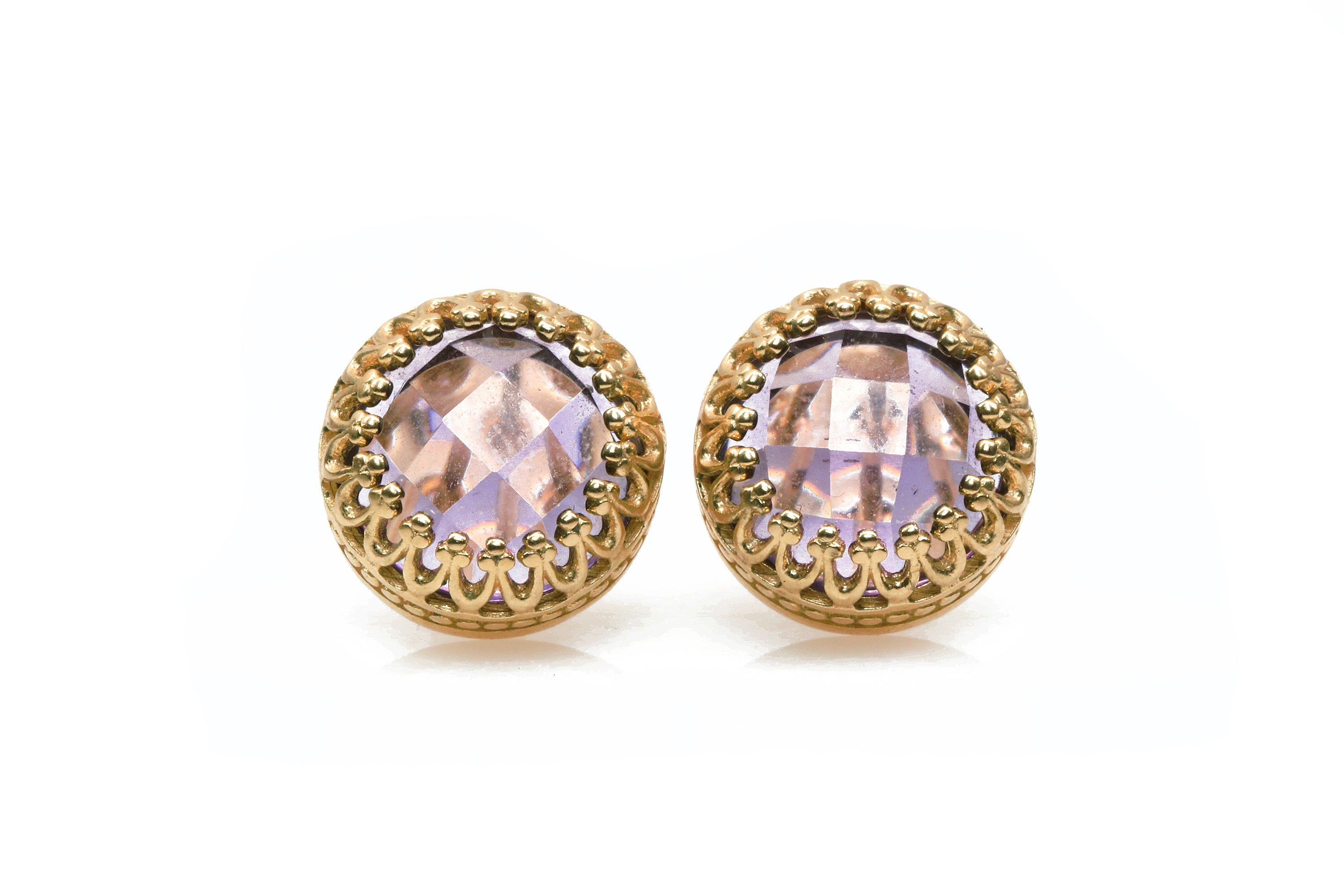 Round Amethyst Earrings in 925 Sterling Silver Earrings Anemone Jewelry