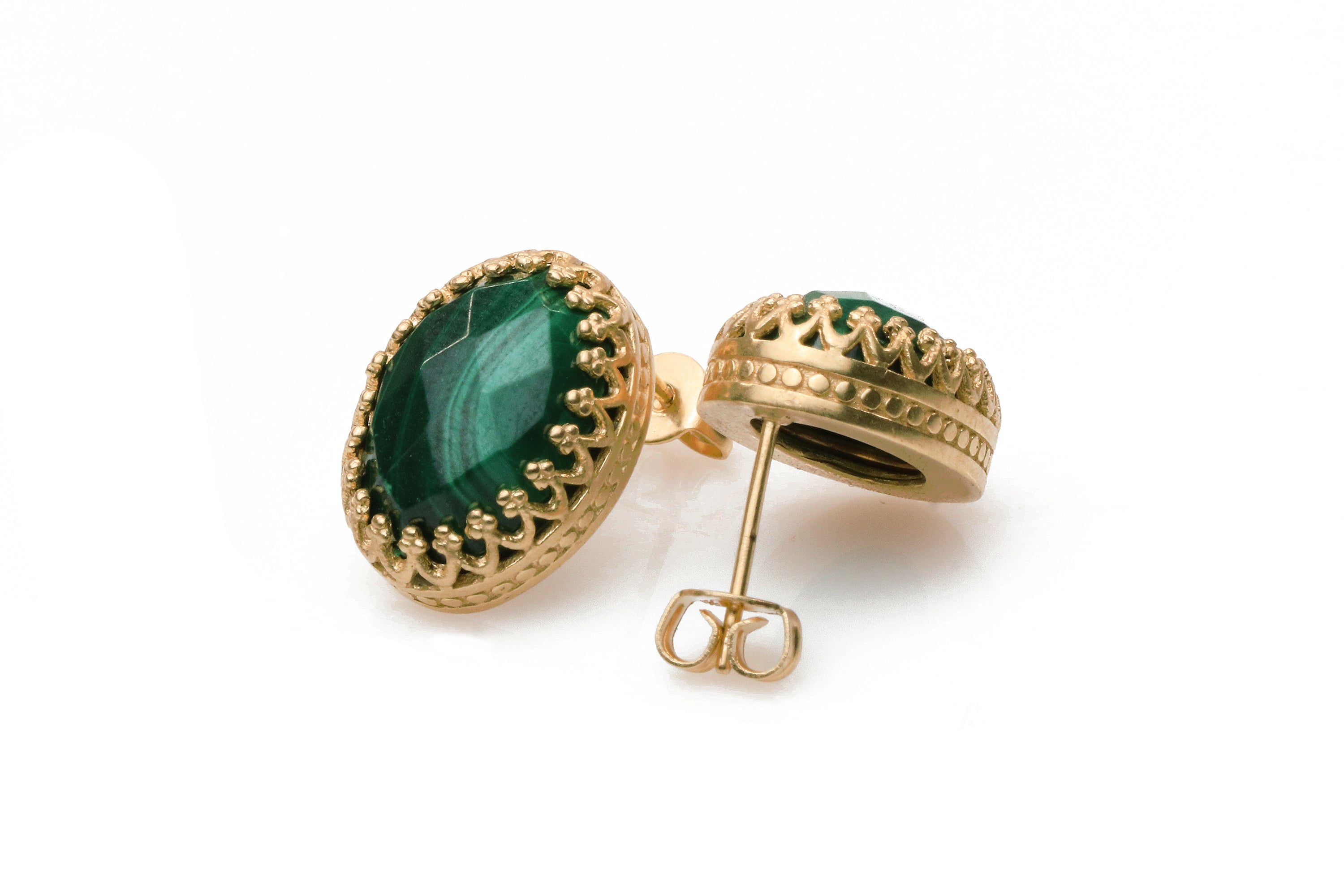 Gold Filled Oval Malachite Stud Earrings Earrings Anemone Jewelry