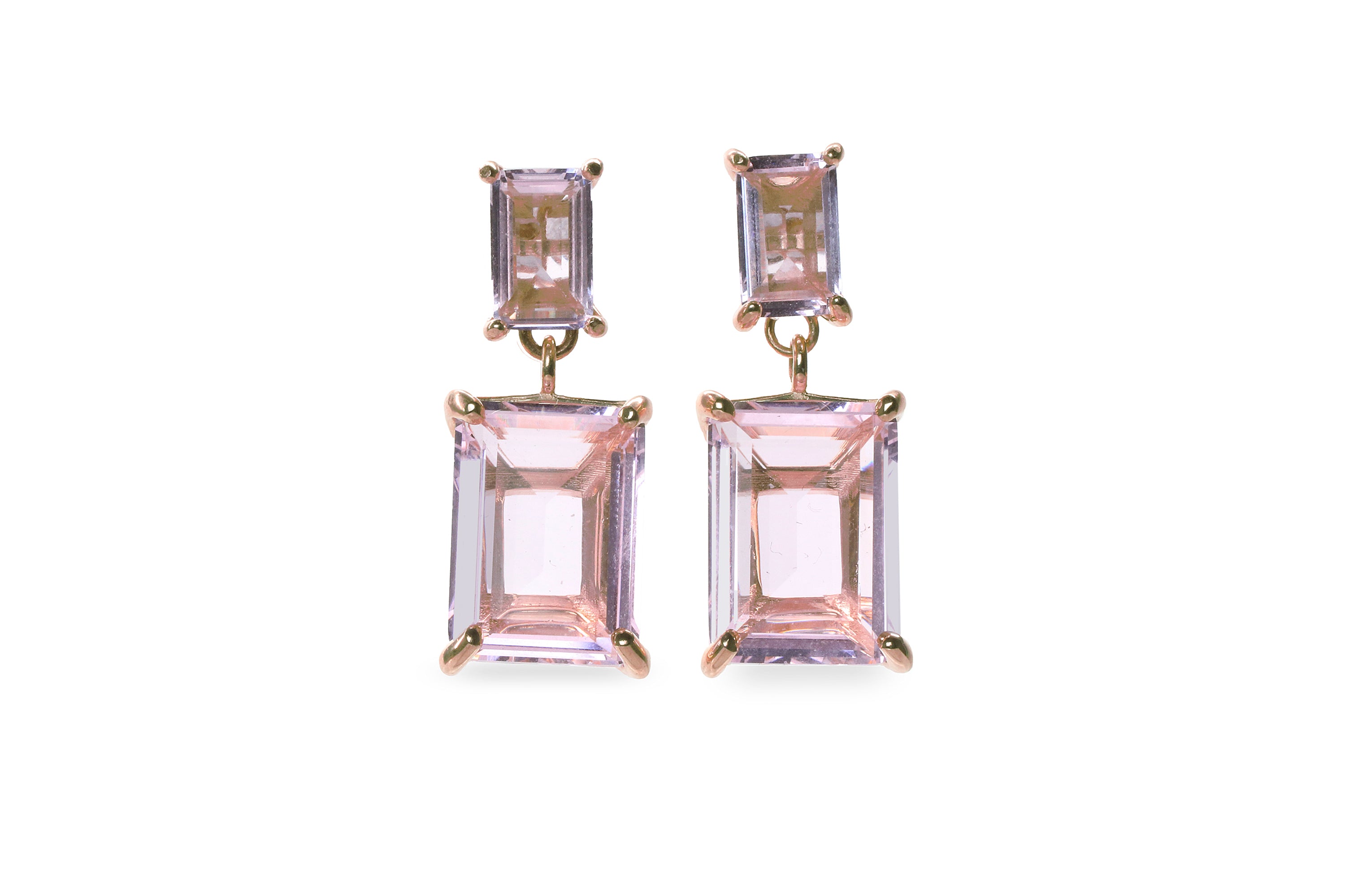 Double Rose Quartz Earrings in Gold Earrings Anemone Jewelry