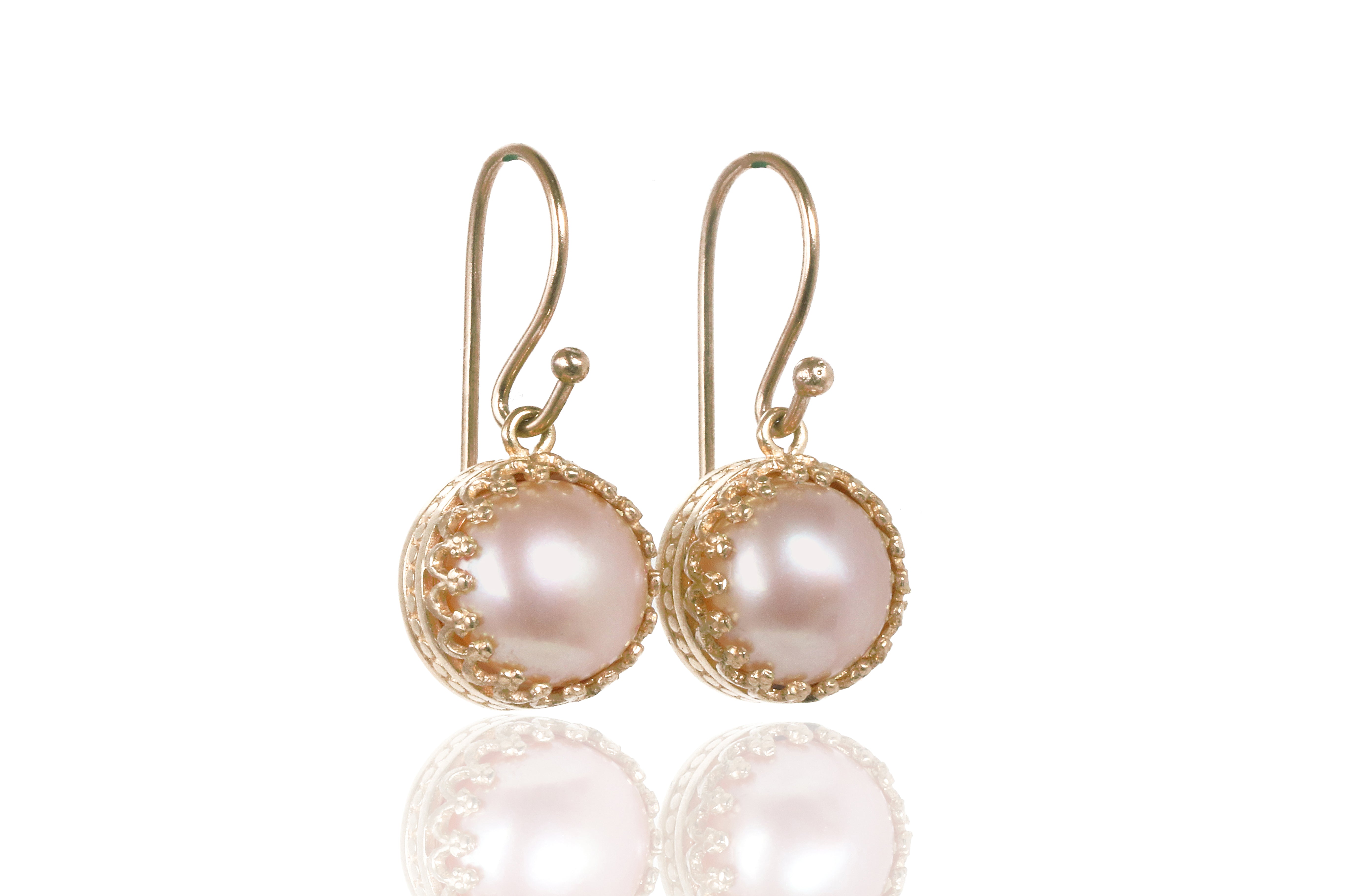 Lovely Pink Pearl Earrings in Gold Earrings Anemone Jewelry