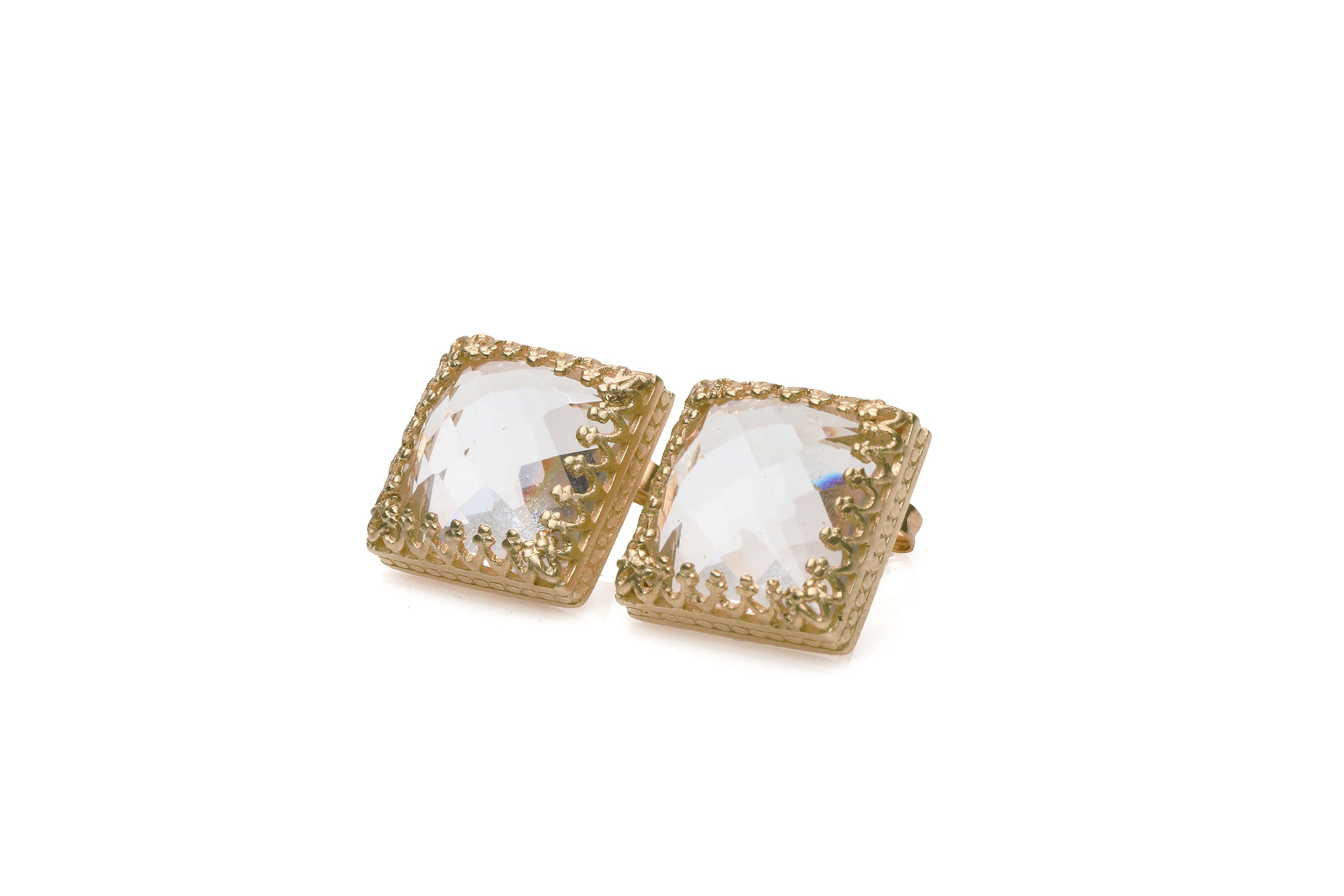 Gleaming Square Quartz Crystal Rose Gold Earrings Earrings Anemone Jewelry