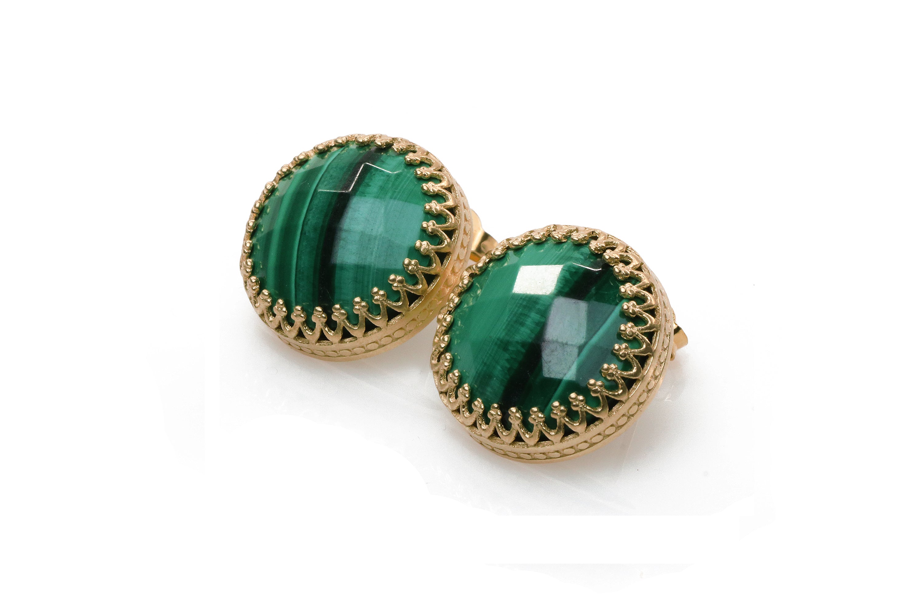 Round Statement Malachite Earrings Earrings Anemone Jewelry