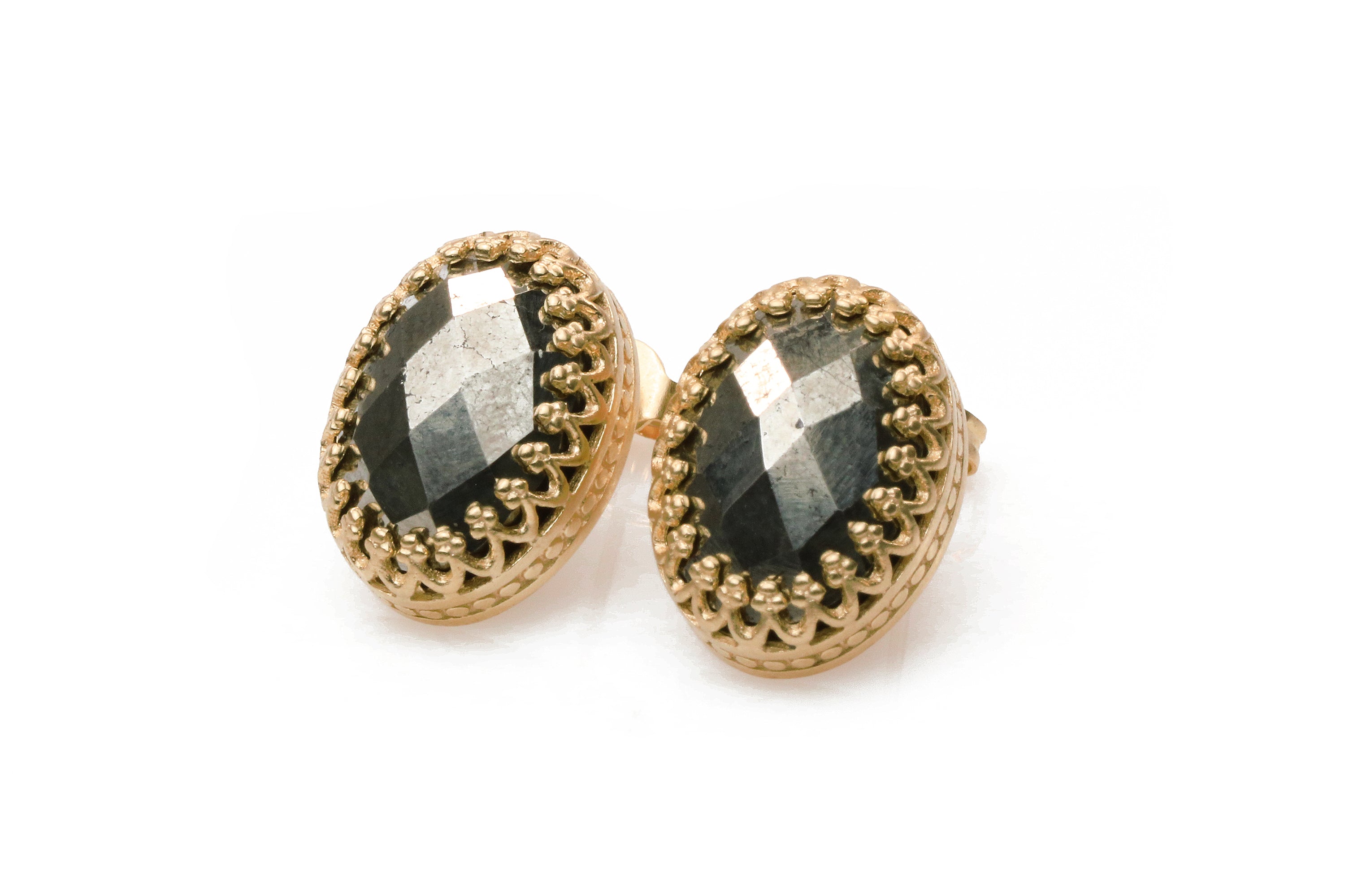 Alluring Pyrite Stone Rose Gold Earrings Earrings Anemone Jewelry