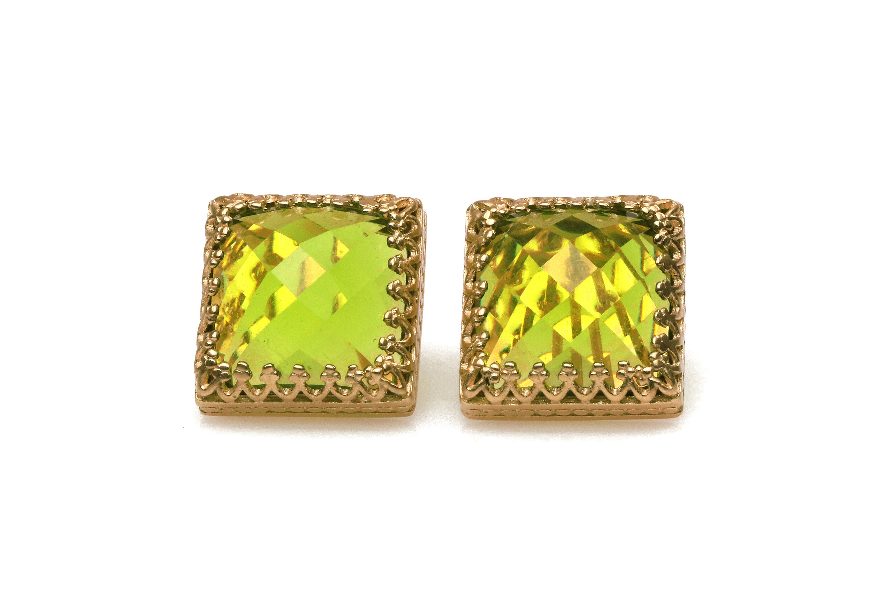 Square Peridot Rose Gold Stud Earrings Earrings Anemone Jewelry