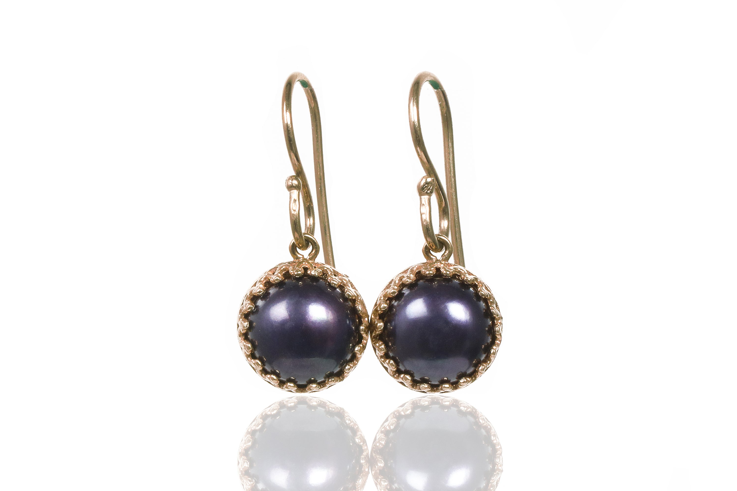 Round Black Pearl Earrings in 14k Gold Earrings Anemone Jewelry