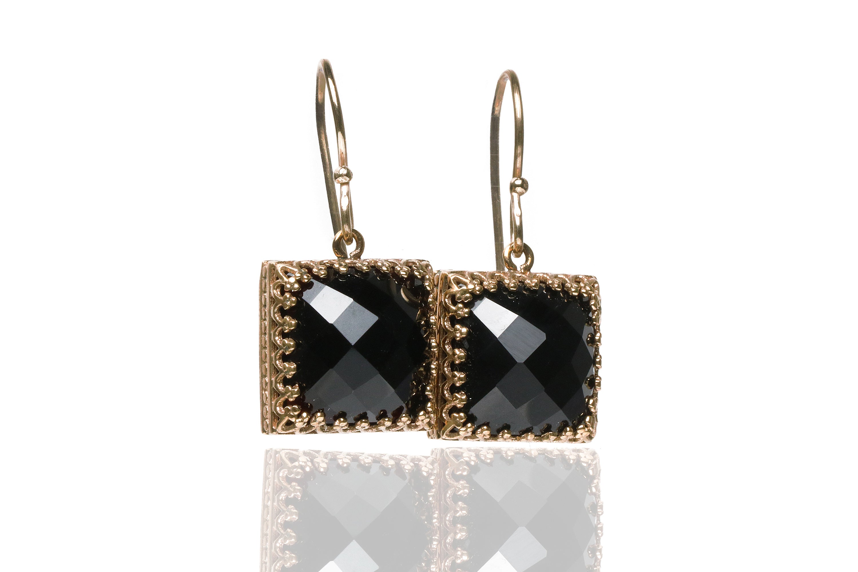 Black Onyx Earrings in 14k Gold Filling Earrings Anemone Jewelry