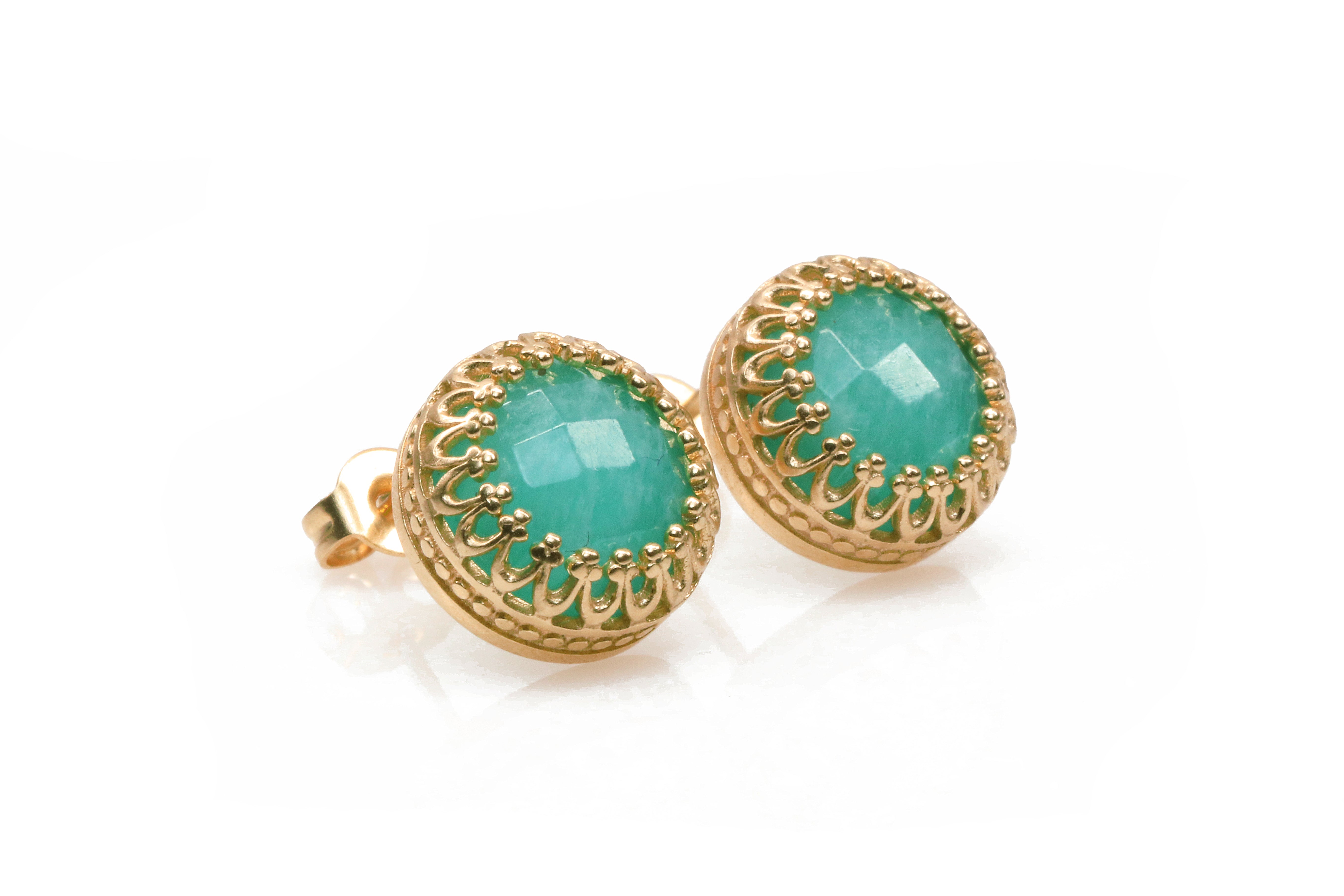 Elegant Round Amazonite Gold Earrings Earrings Anemone Jewelry