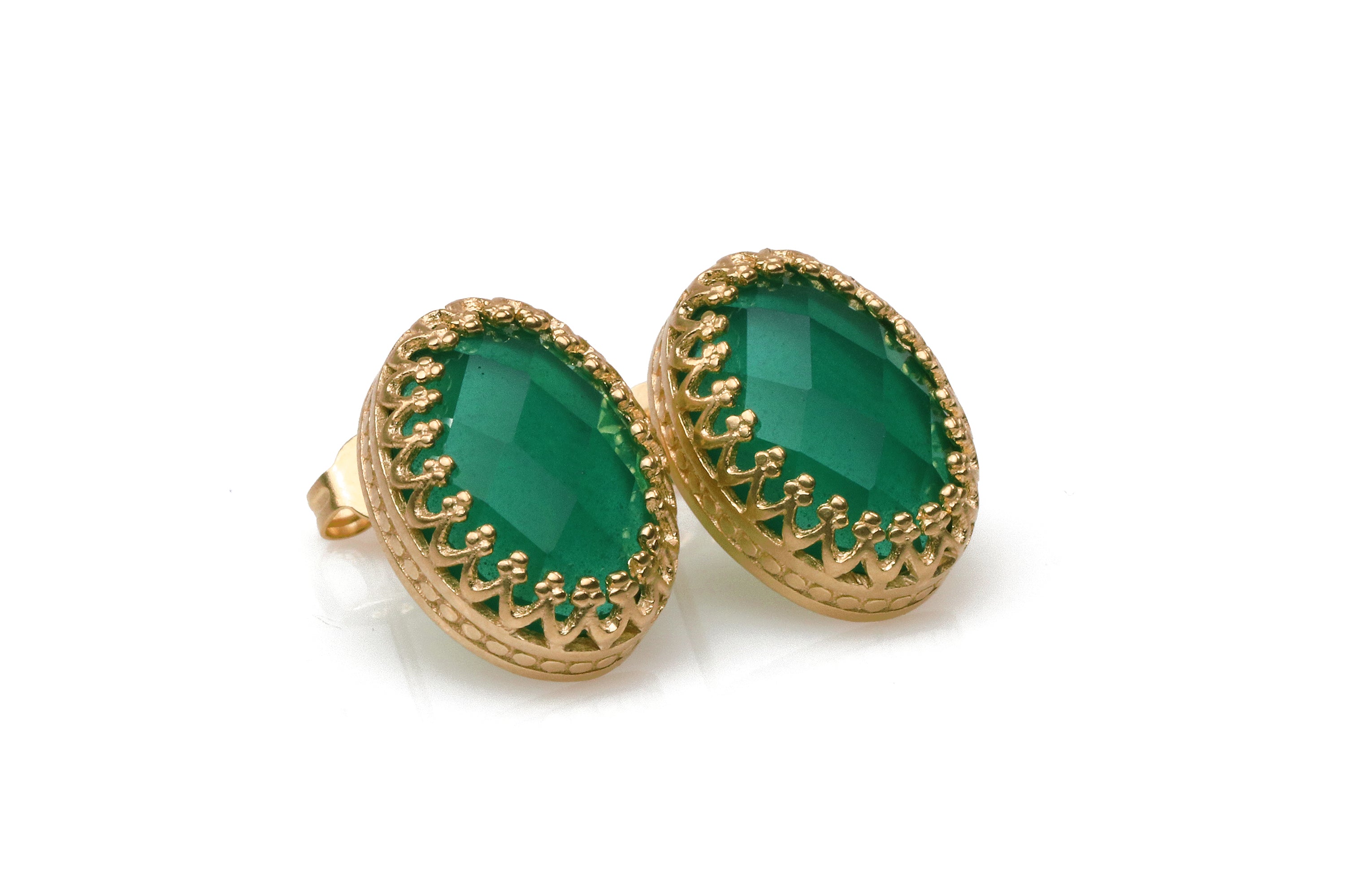 Grand Faceted Green Onyx Gold Earrings Earrings Anemone Jewelry