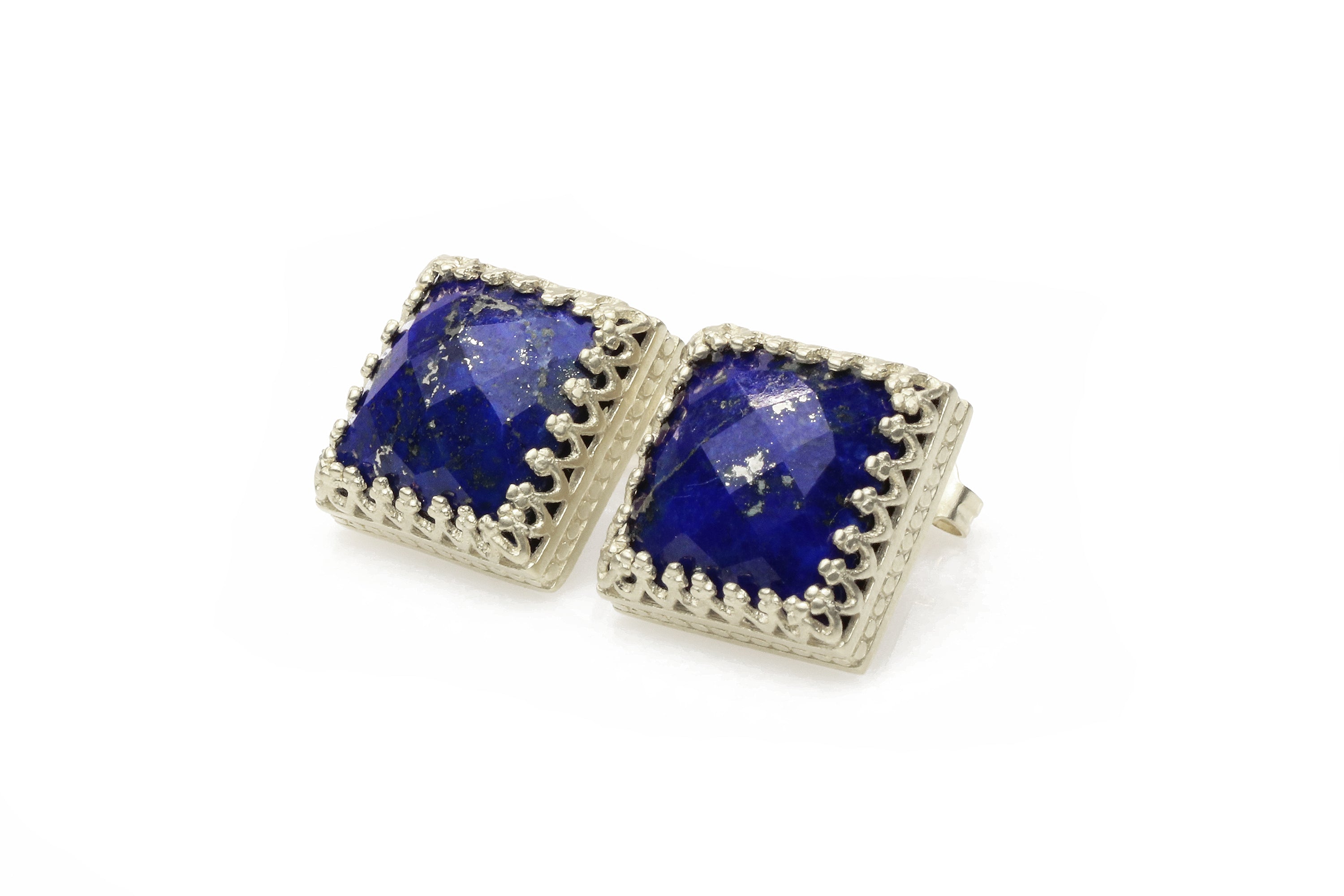 14k Gold Lapis Lazuli Square Earrings Earrings Anemone Jewelry