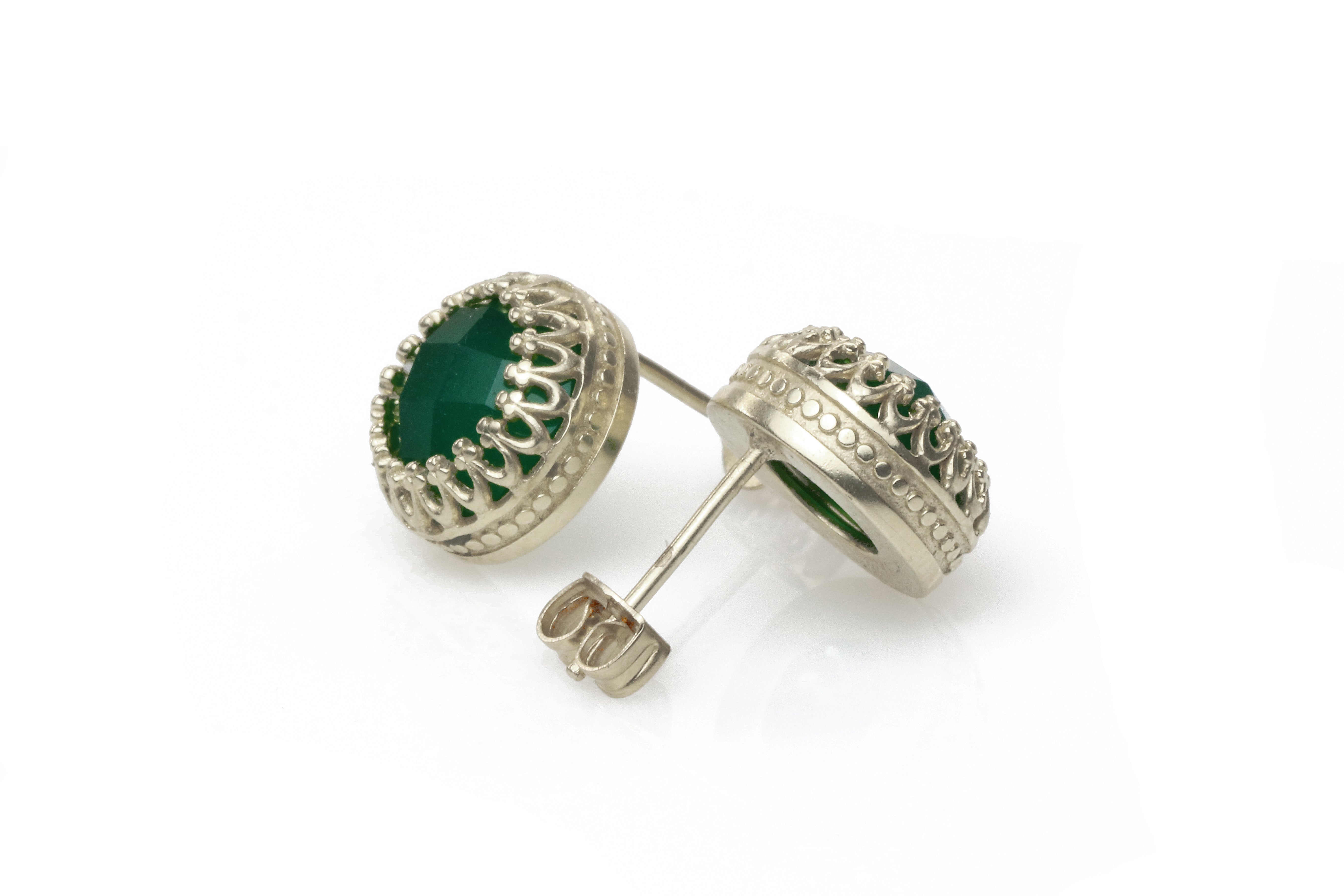 Faceted Green Onyx Gemstone Earrings in Silver Earrings Anemone Jewelry