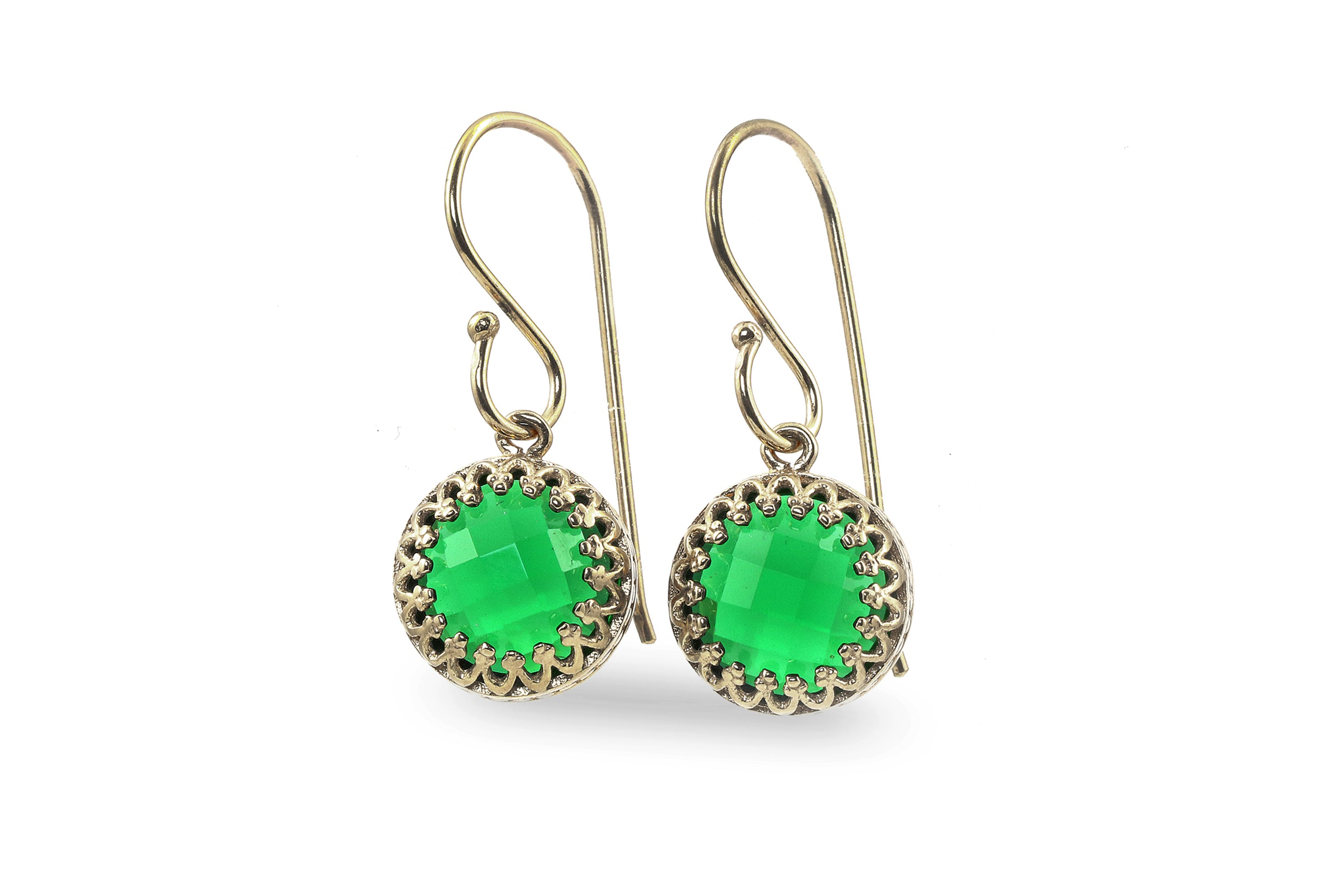 Intricate Round Emerald Sterling Silver Earrings Earrings Anemone Jewelry