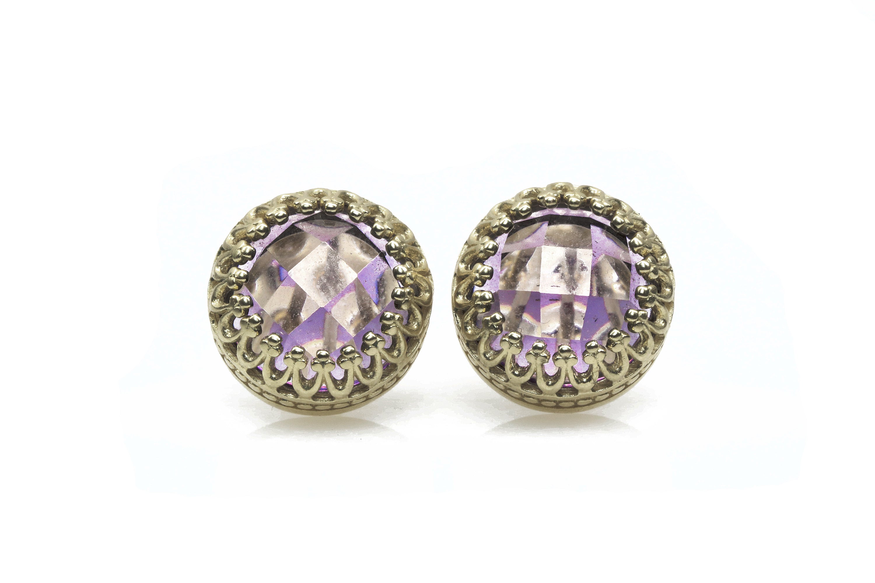 Round Amethyst Earrings in 925 Sterling Silver Earrings Anemone Jewelry