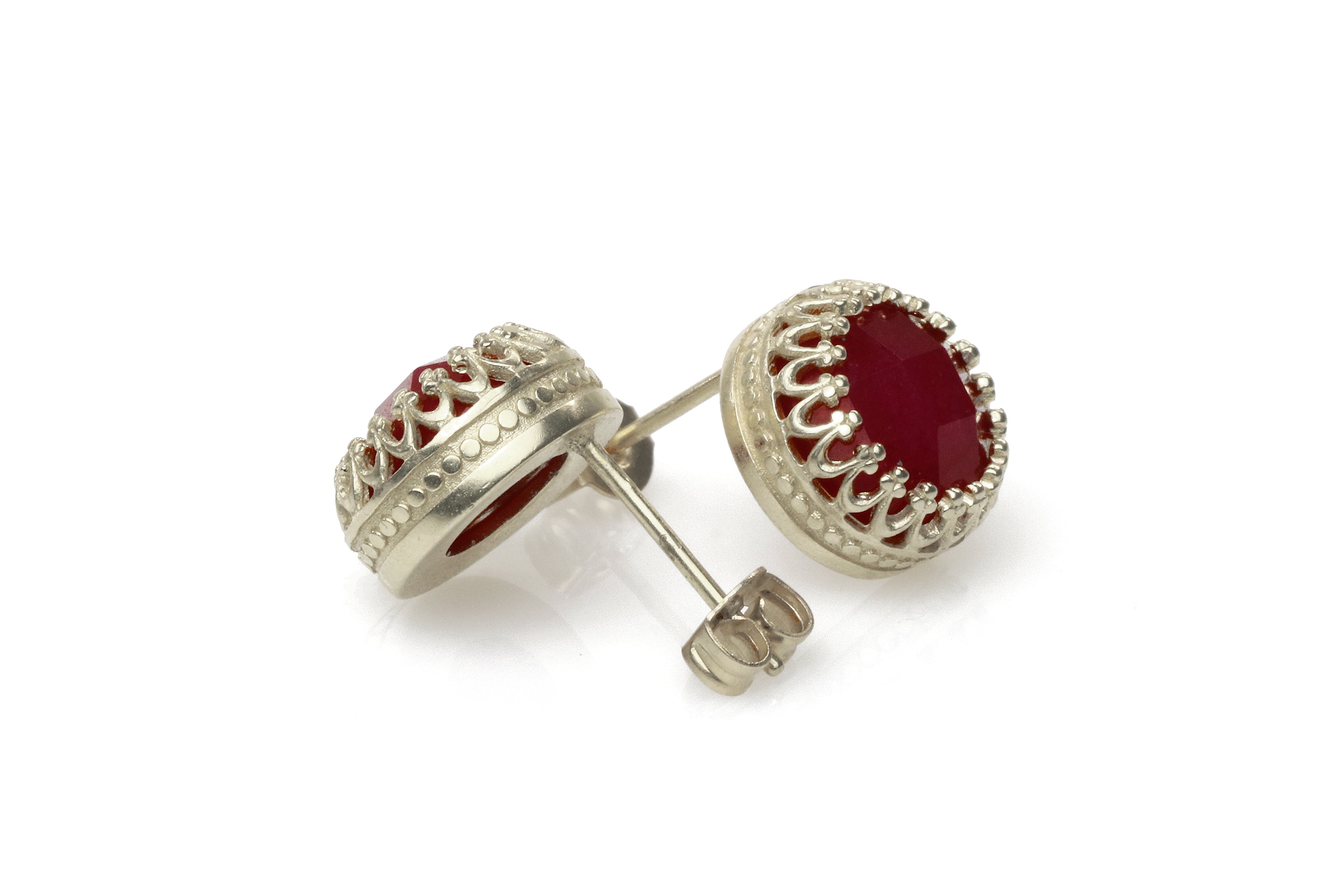 Red Jade Earrings in Sterling Silver Studs Earrings Anemone Jewelry