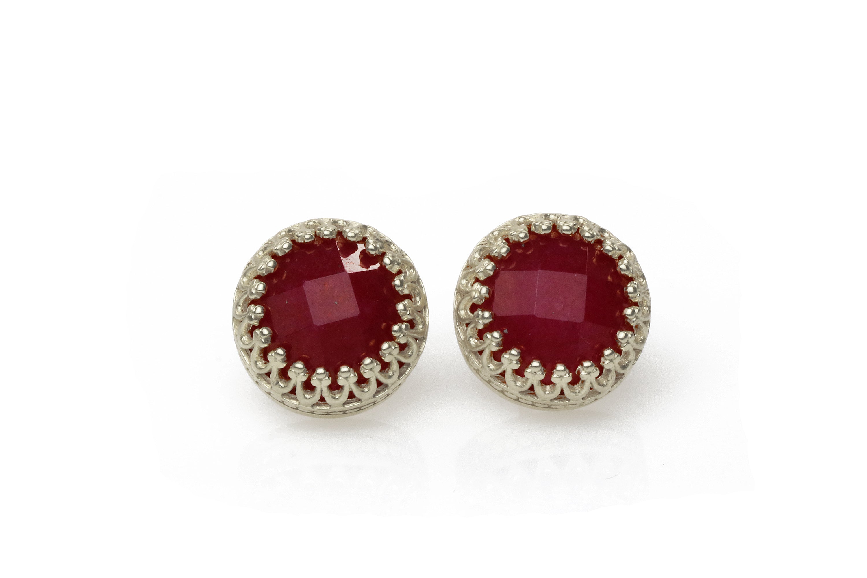 Red Jade Earrings in Sterling Silver Studs Earrings Anemone Jewelry