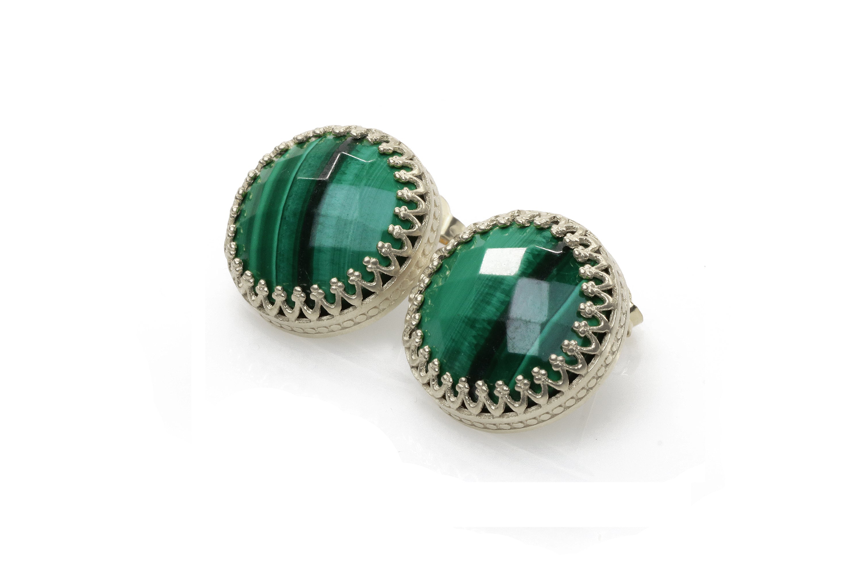 Round Statement Malachite Earrings Earrings Anemone Jewelry