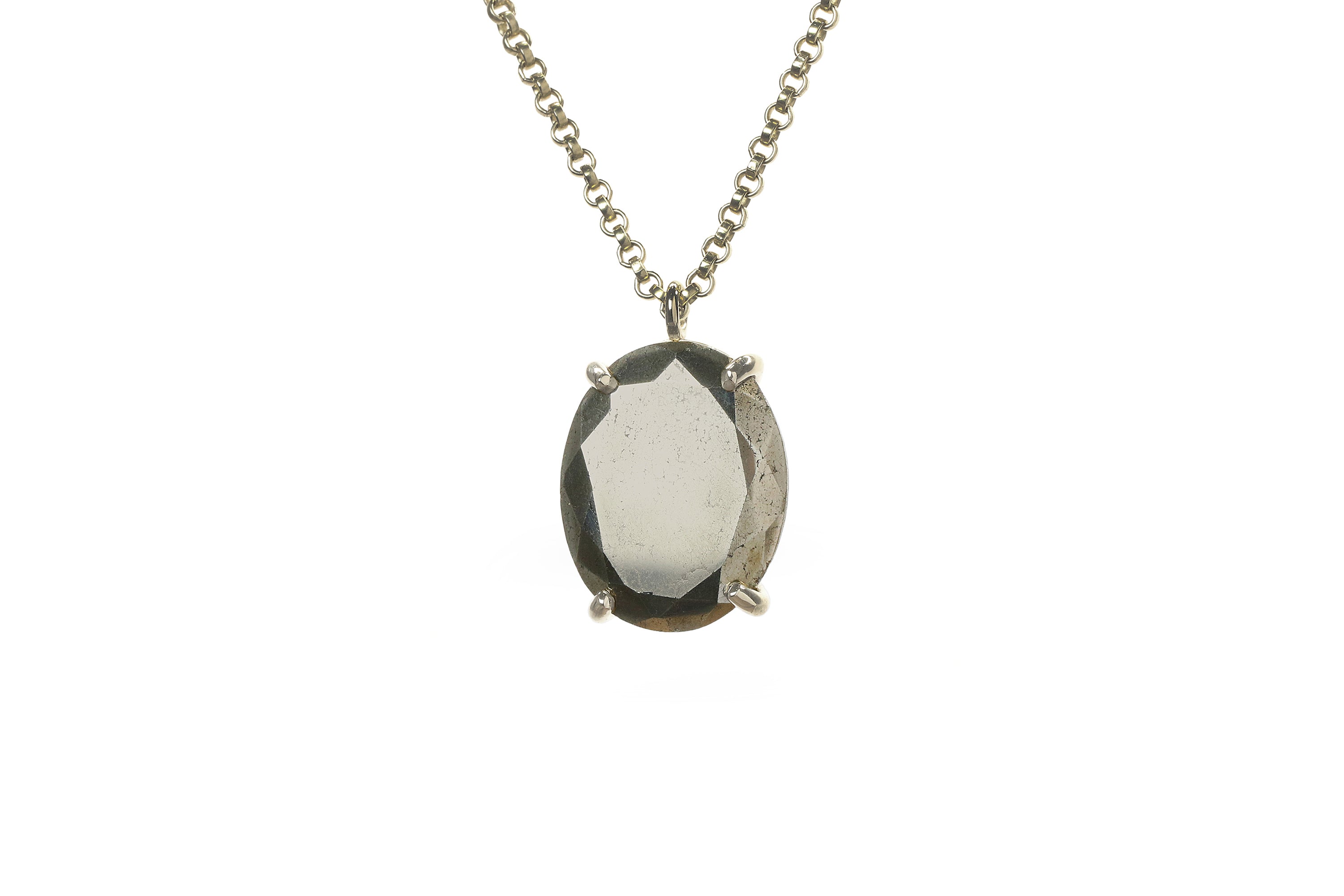 Vivid 16x20MM Oval Pyrite Necklace in Sterling Silver necklaces Anemone Jewelry