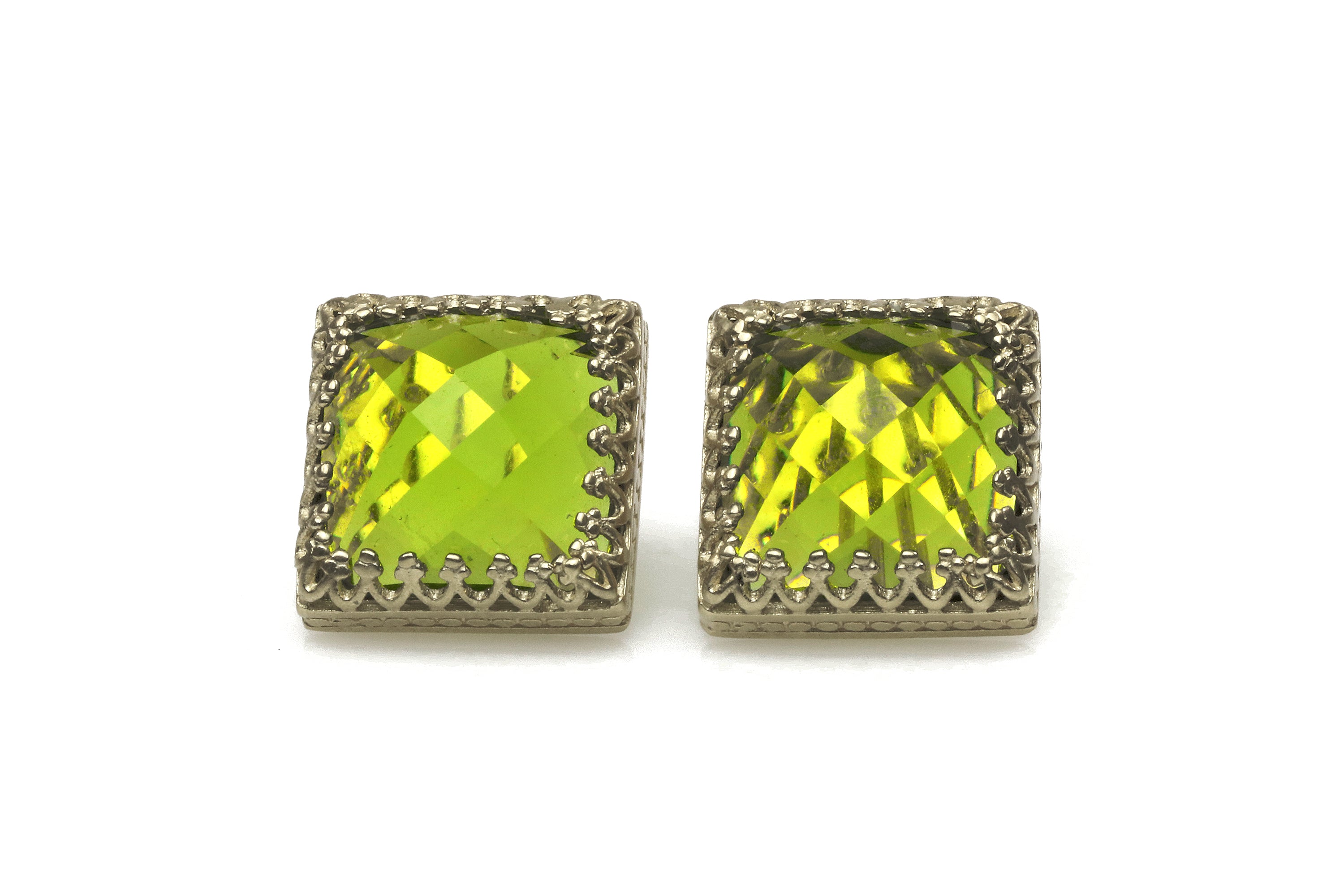 Square Peridot Rose Gold Stud Earrings Earrings Anemone Jewelry